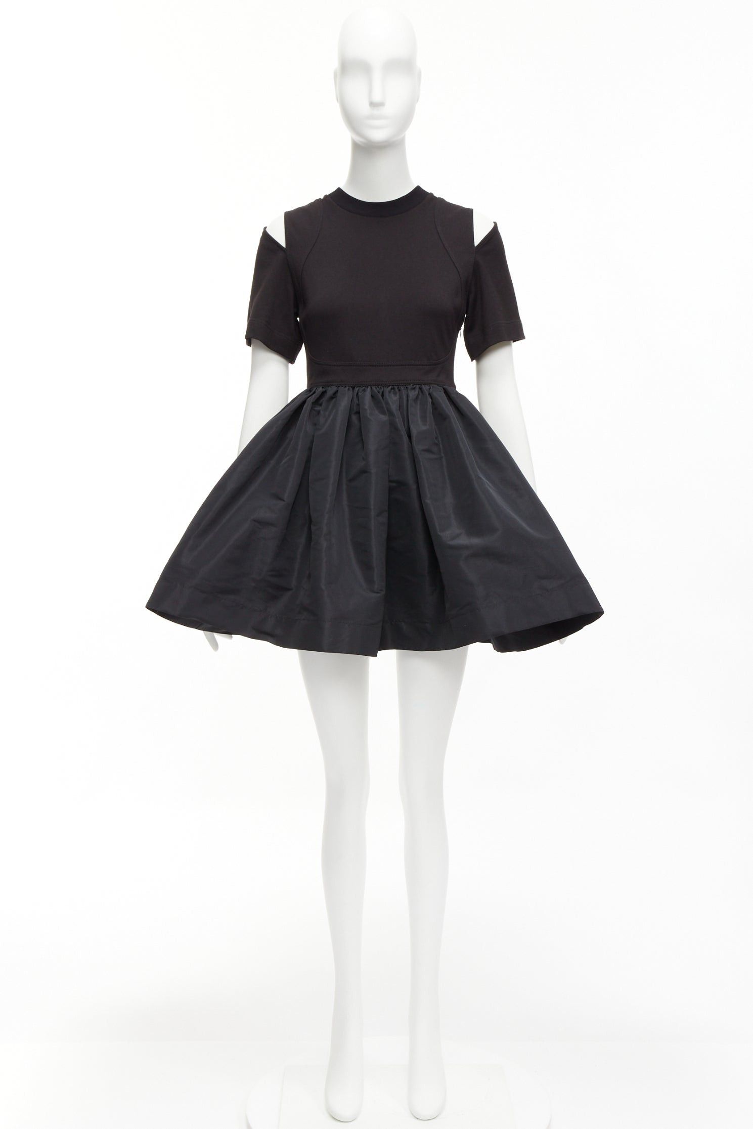 Alexander McQueen ALEXANDER MCQUEEN black cold shoulder fit flared taffeta skirt skater dress IT36 XXS Size XS / US 0-2 / IT 36-38 - 10 Thumbnail