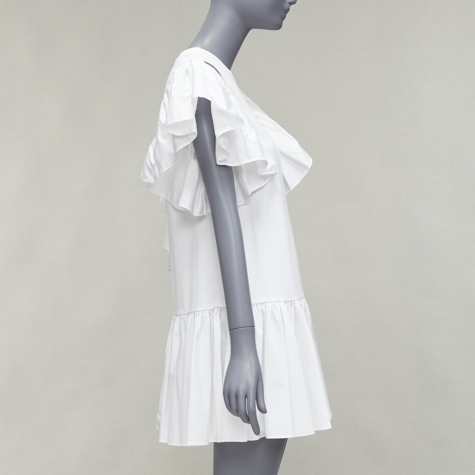 Alexander McQueen ALEXANDER MCQUEEN white asymmetric ruffle sleeve drop waist flared dress IT36 XXS Size XS / US 0-2 / IT 36-38 - 4 Thumbnail