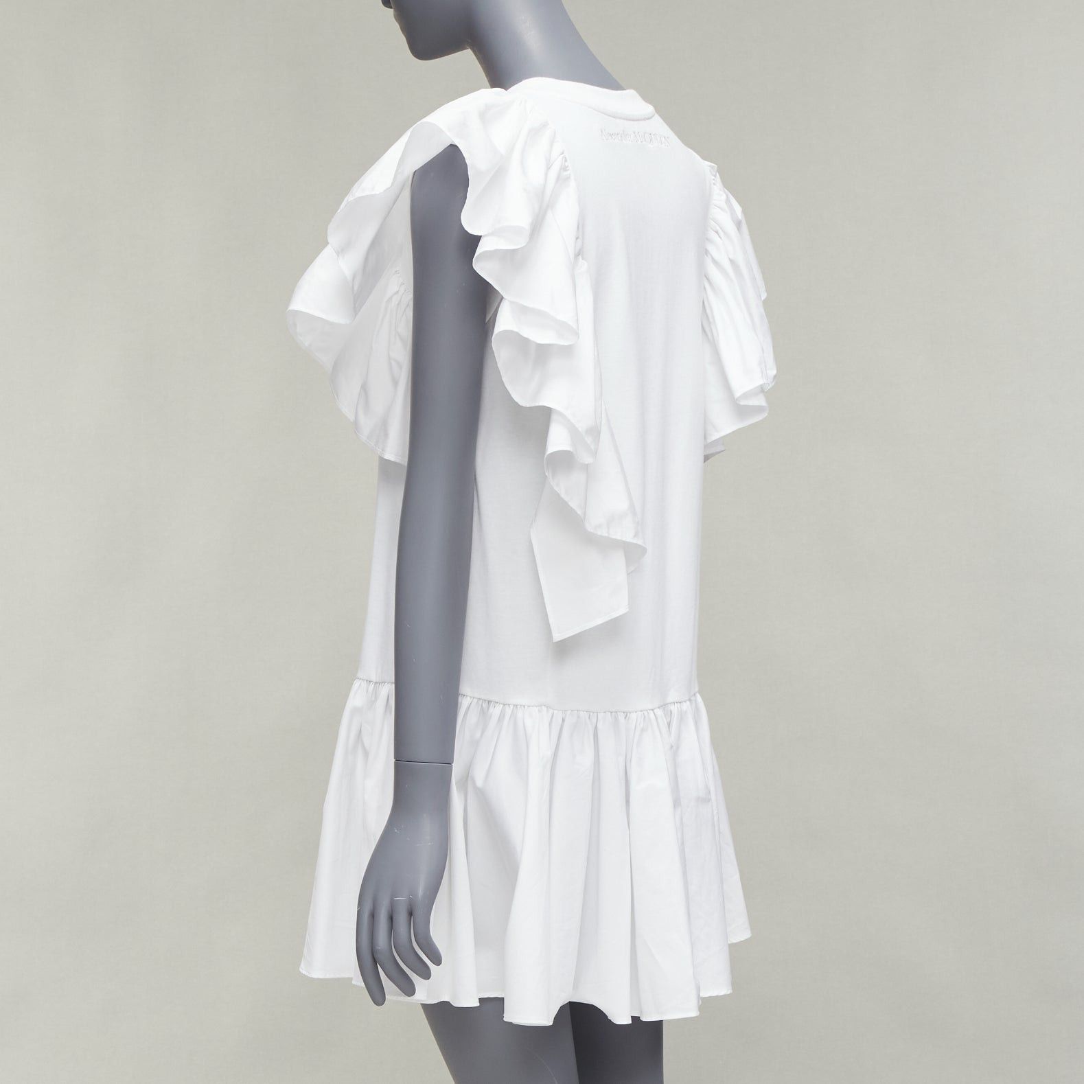Alexander McQueen ALEXANDER MCQUEEN white asymmetric ruffle sleeve drop waist flared dress IT36 XXS Size XS / US 0-2 / IT 36-38 - 6 Thumbnail