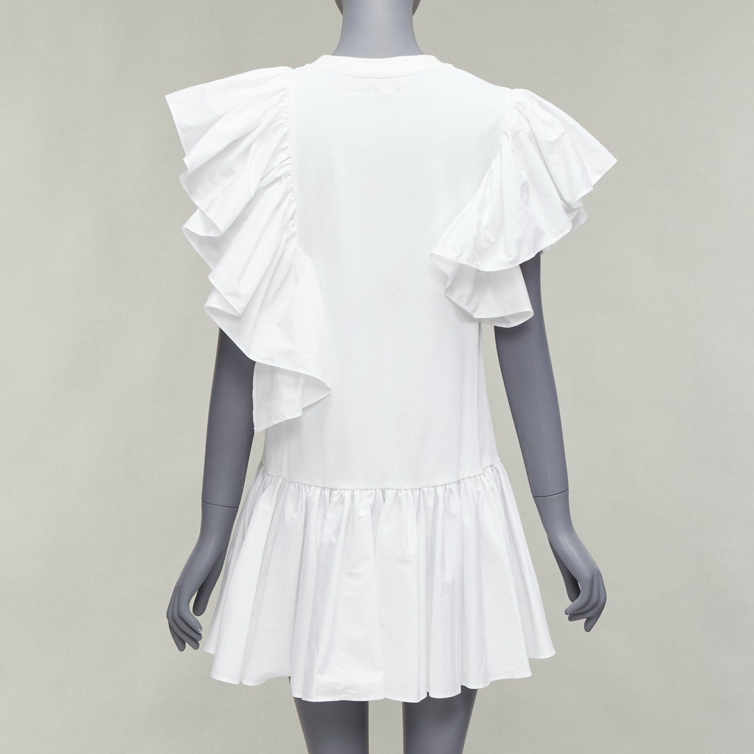 Alexander McQueen ALEXANDER MCQUEEN white asymmetric ruffle sleeve drop waist flared dress IT36 XXS Size XS / US 0-2 / IT 36-38 - 5 Thumbnail