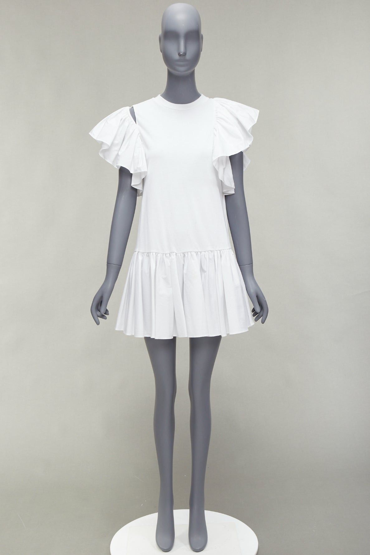 Alexander McQueen ALEXANDER MCQUEEN white asymmetric ruffle sleeve drop waist flared dress IT36 XXS Size XS / US 0-2 / IT 36-38 - 9 Thumbnail