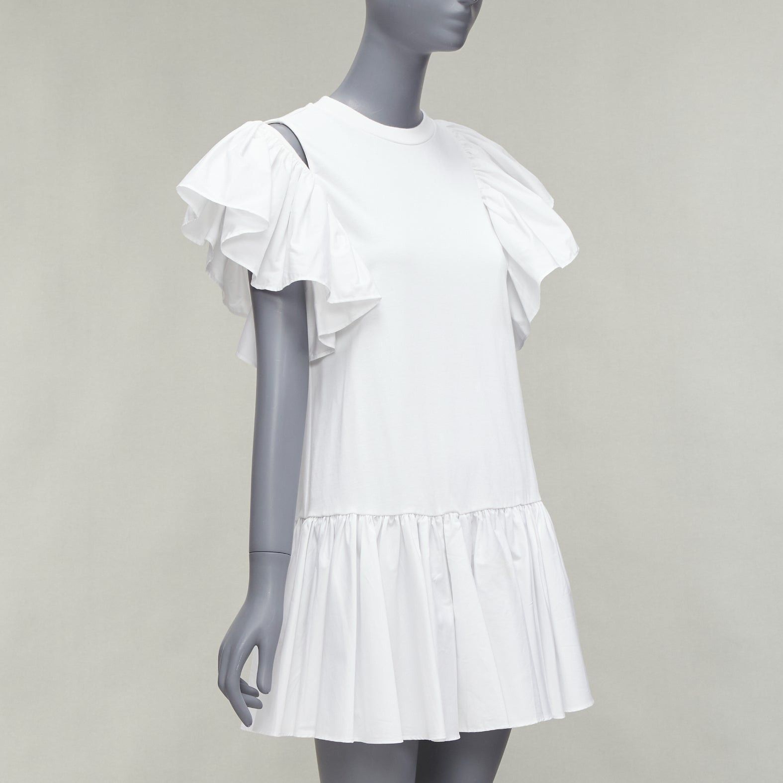 Alexander McQueen ALEXANDER MCQUEEN white asymmetric ruffle sleeve drop waist flared dress IT36 XXS Size XS / US 0-2 / IT 36-38 - 3 Thumbnail