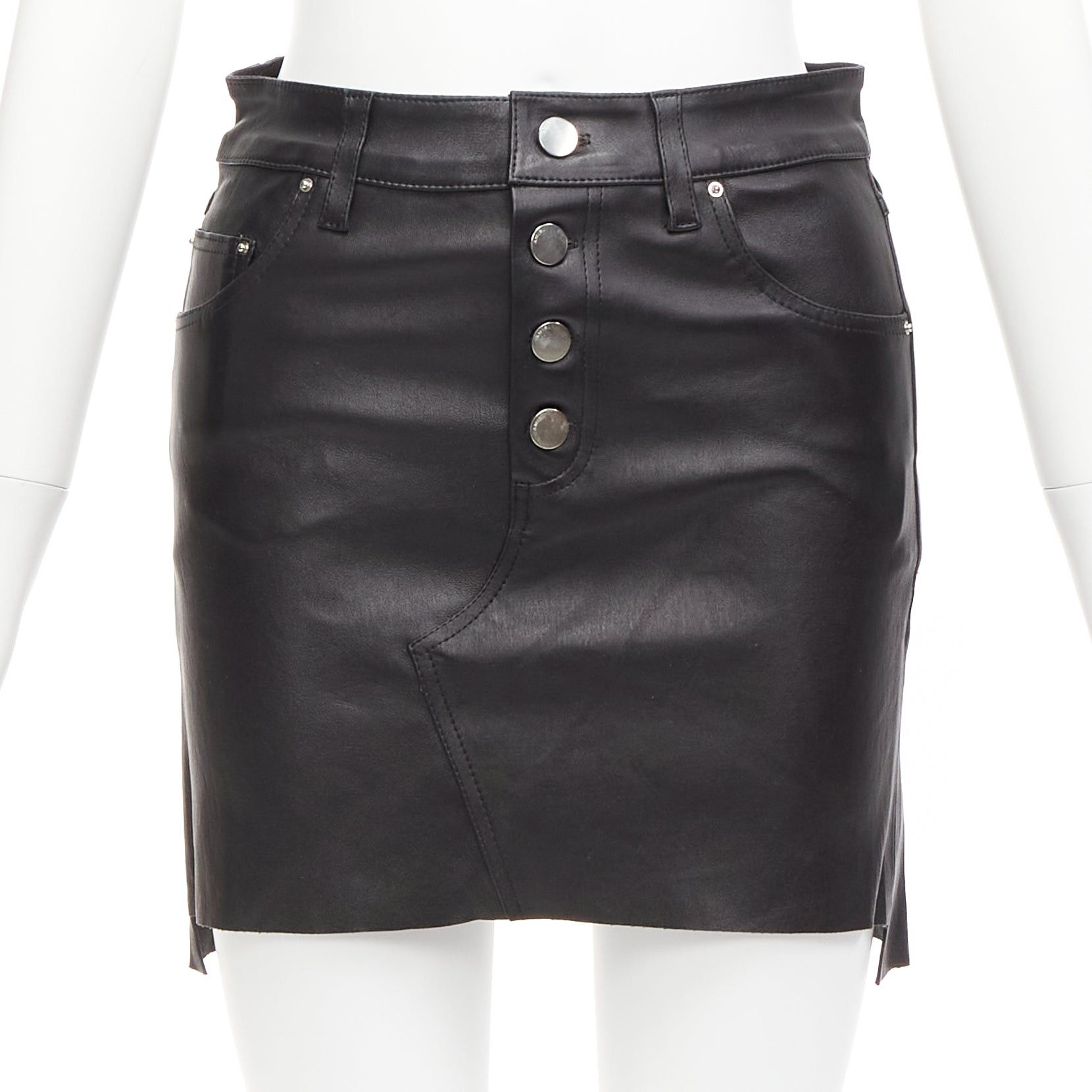 Amiri AMIRI black genuine leather high low back pockets mini skirt US0 XS Size 26" / US 2 / IT 38 - 3 Thumbnail