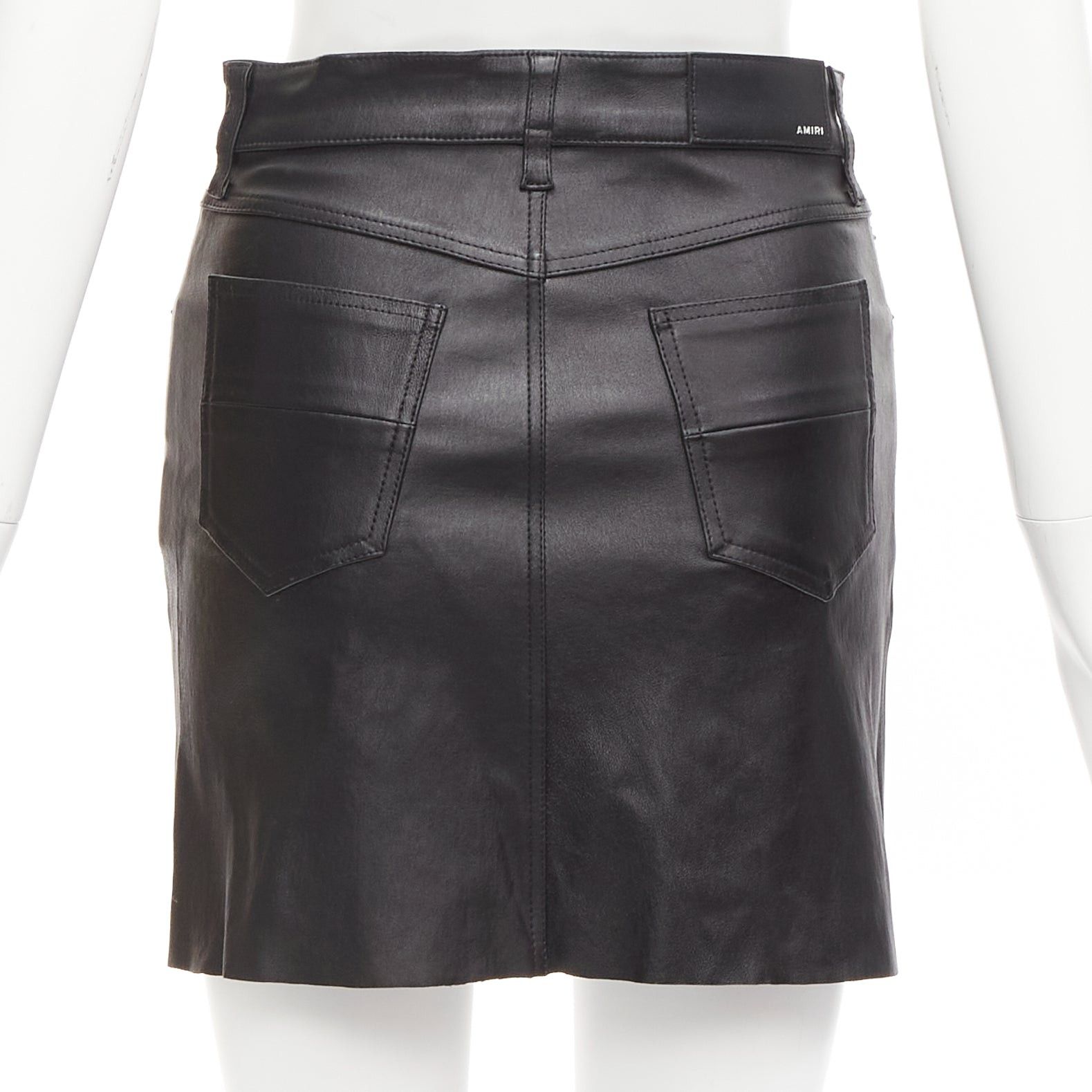 Amiri AMIRI black genuine leather high low back pockets mini skirt US0 XS Size 26" / US 2 / IT 38 - 5 Thumbnail