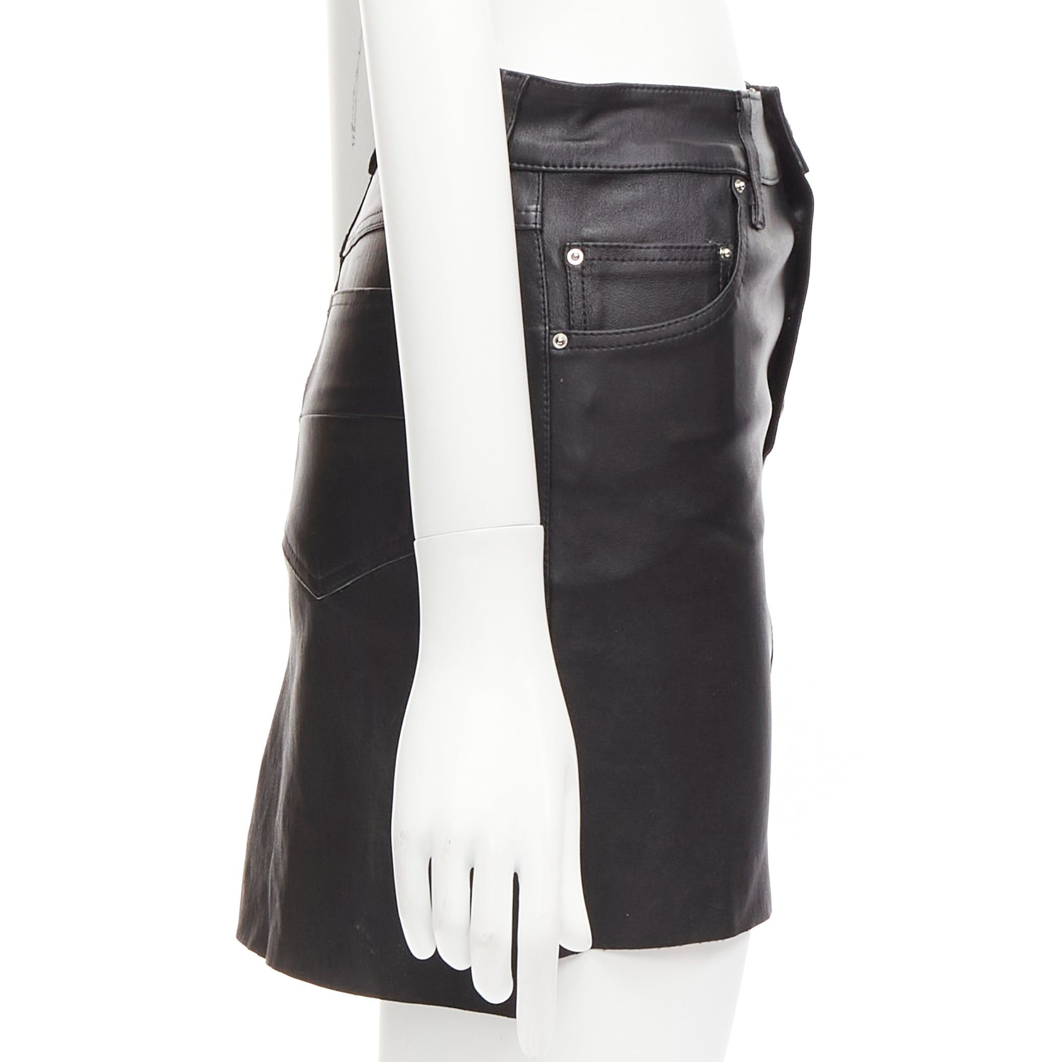 Amiri AMIRI black genuine leather high low back pockets mini skirt US0 XS Size 26" / US 2 / IT 38 - 4 Thumbnail