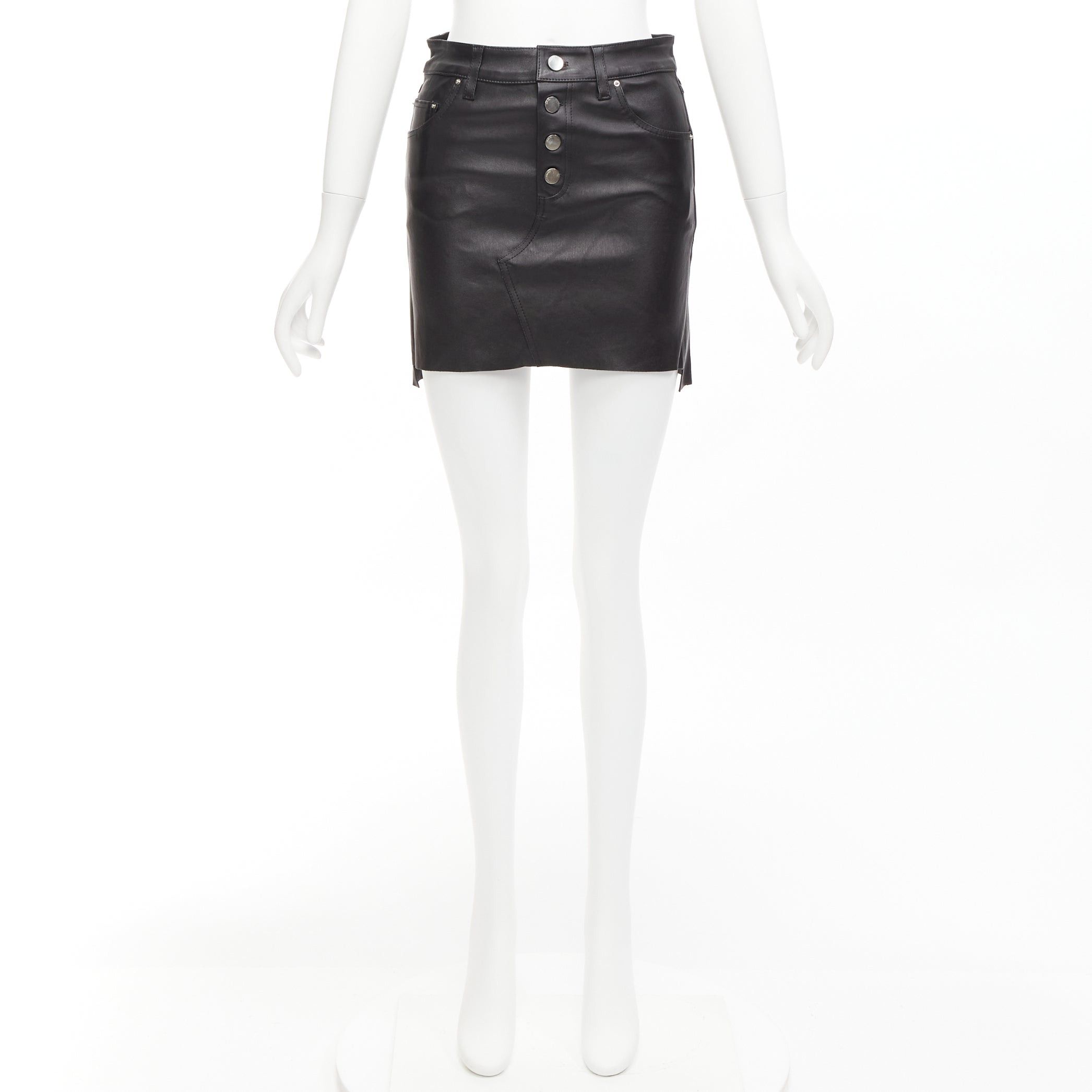 Amiri AMIRI black genuine leather high low back pockets mini skirt US0 XS Size 26" / US 2 / IT 38 - 9 Thumbnail