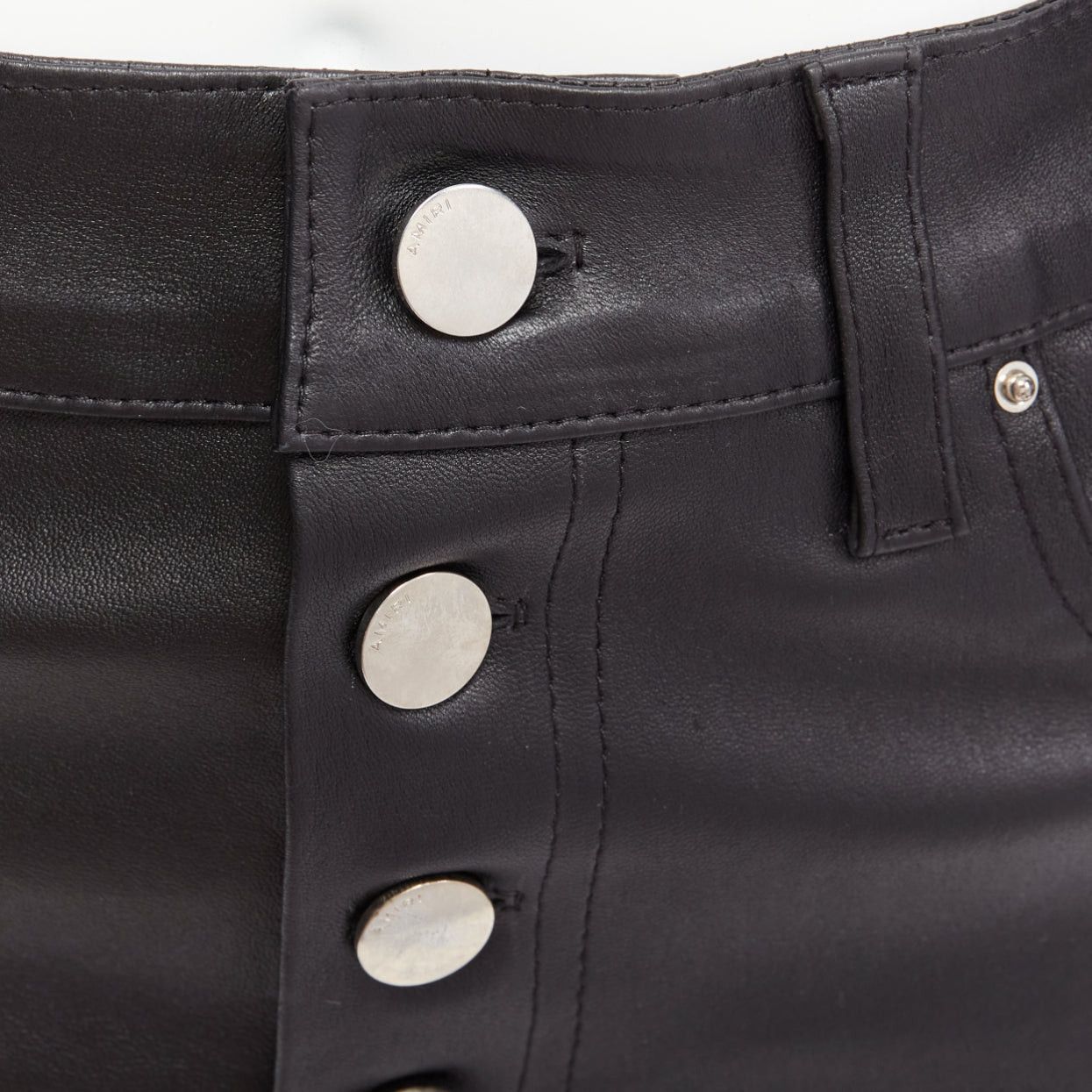 Amiri AMIRI black genuine leather high low back pockets mini skirt US0 XS Size 26" / US 2 / IT 38 - 2 Thumbnail