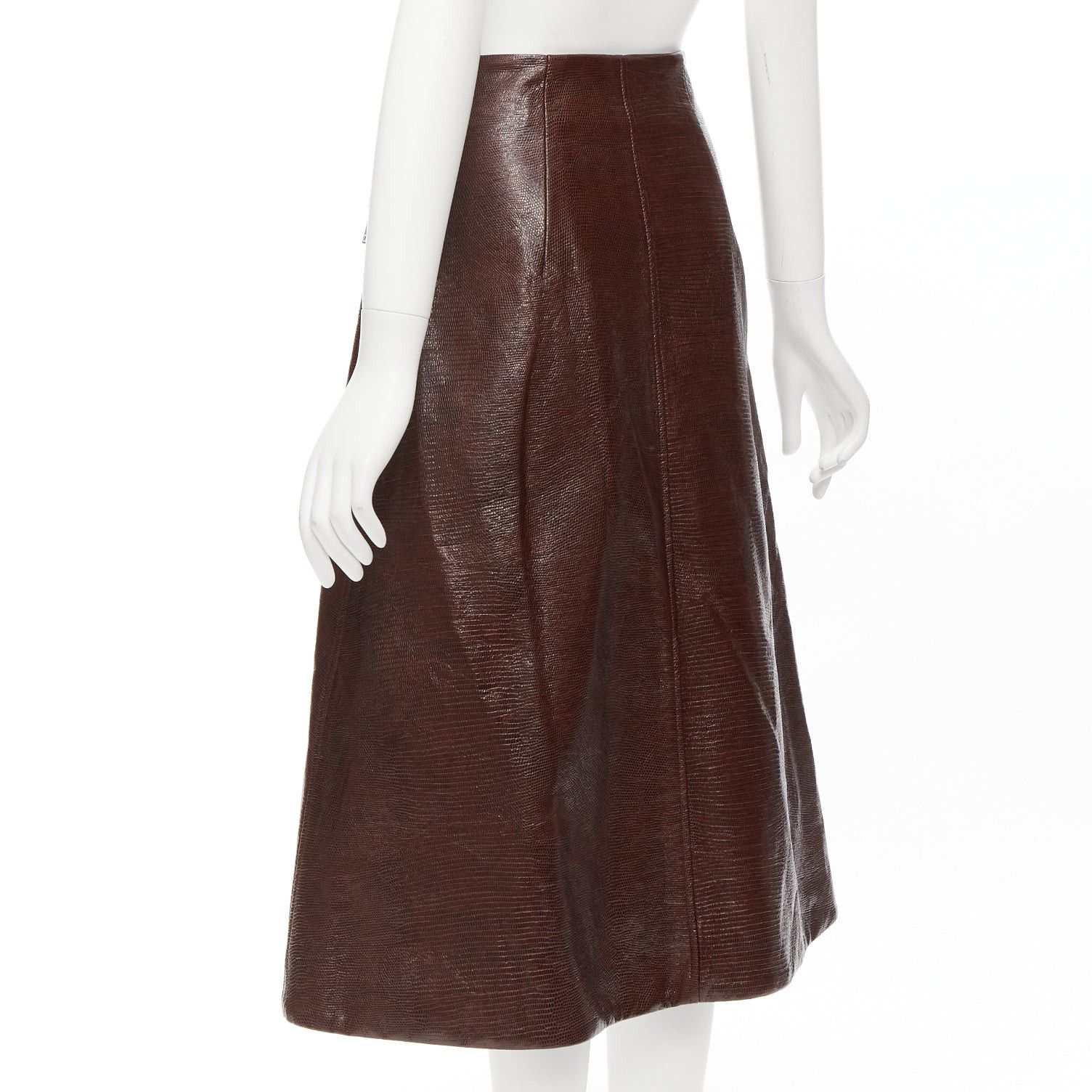 Other BEAUFILLE brown coated scaled cotton silver asymmetric zip midi skirt US0 XS Size 26" / US 2 / IT 38 - 6 Thumbnail