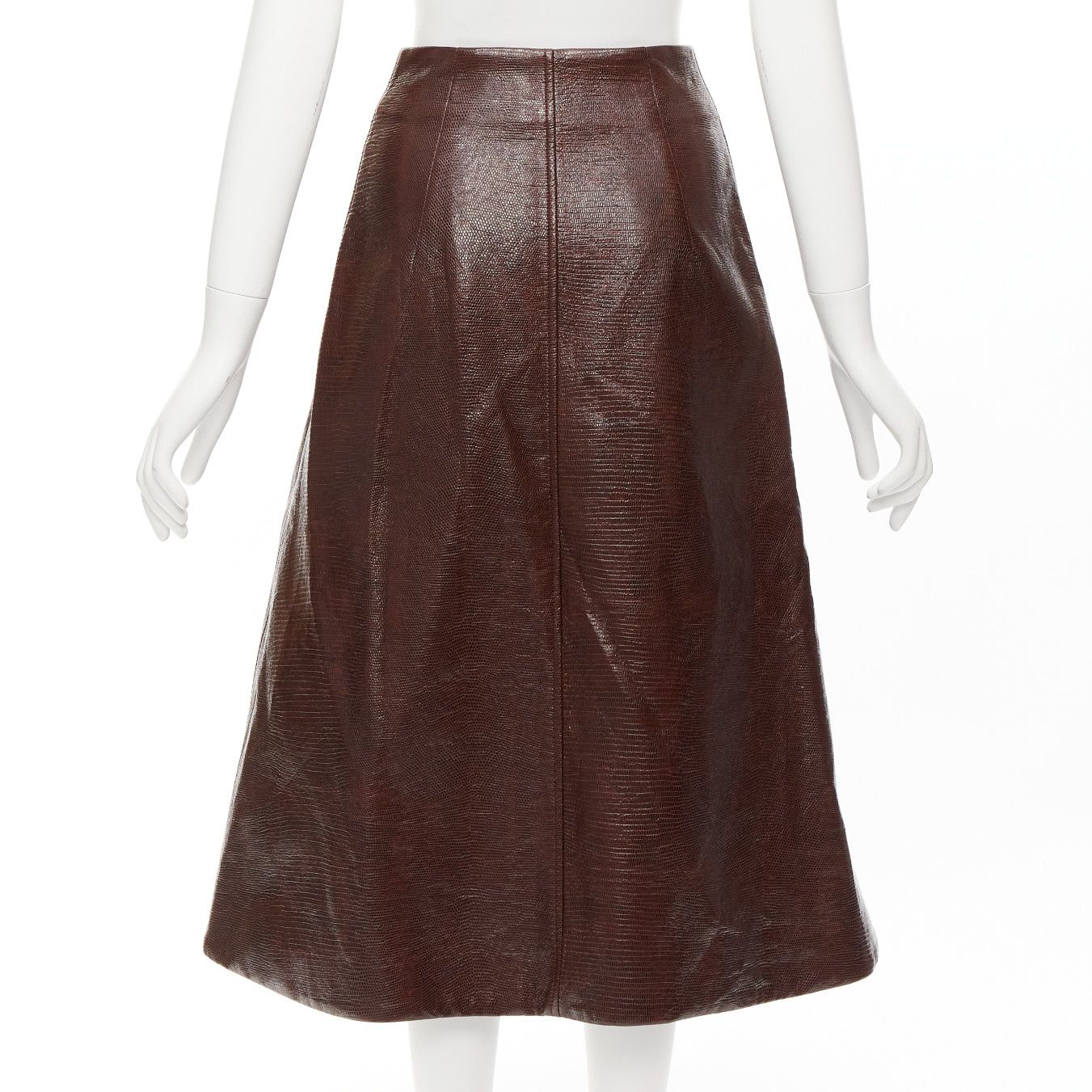 Other BEAUFILLE brown coated scaled cotton silver asymmetric zip midi skirt US0 XS Size 26" / US 2 / IT 38 - 5 Thumbnail