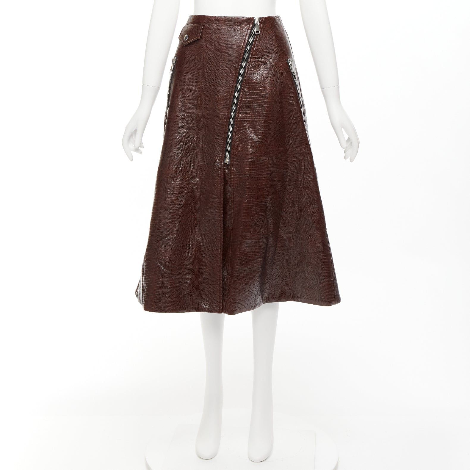 Other BEAUFILLE brown coated scaled cotton silver asymmetric zip midi skirt US0 XS Size 26" / US 2 / IT 38 - 9 Thumbnail