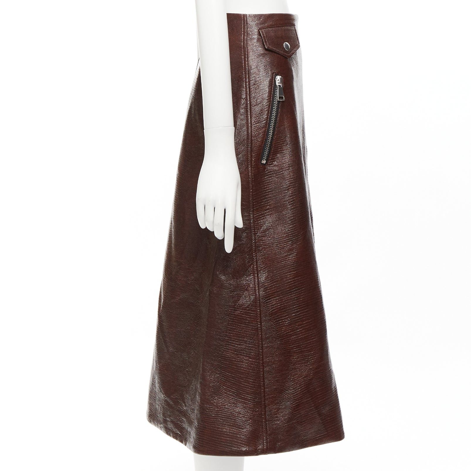 Other BEAUFILLE brown coated scaled cotton silver asymmetric zip midi skirt US0 XS Size 26" / US 2 / IT 38 - 4 Thumbnail