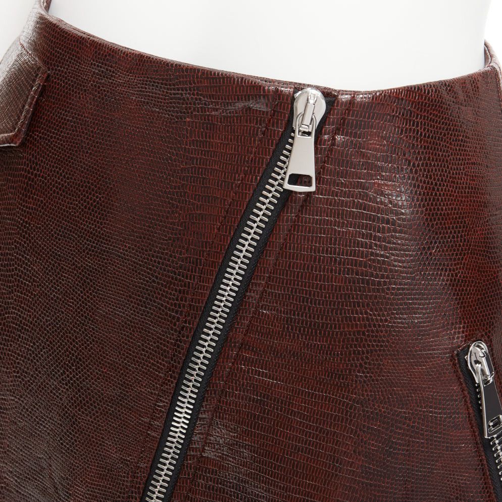 Other BEAUFILLE brown coated scaled cotton silver asymmetric zip midi skirt US0 XS Size 26" / US 2 / IT 38 - 2 Thumbnail