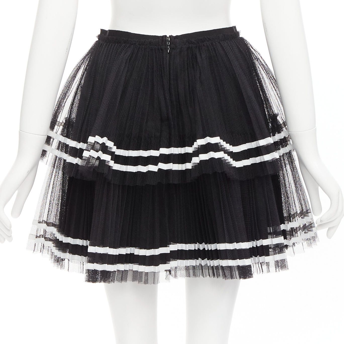RED Valentino RED VALENTINO 2022 black tiered white stripe tulle pleated mini skirt IT38 XS Size 26" / US 2 / IT 38 - 5 Thumbnail