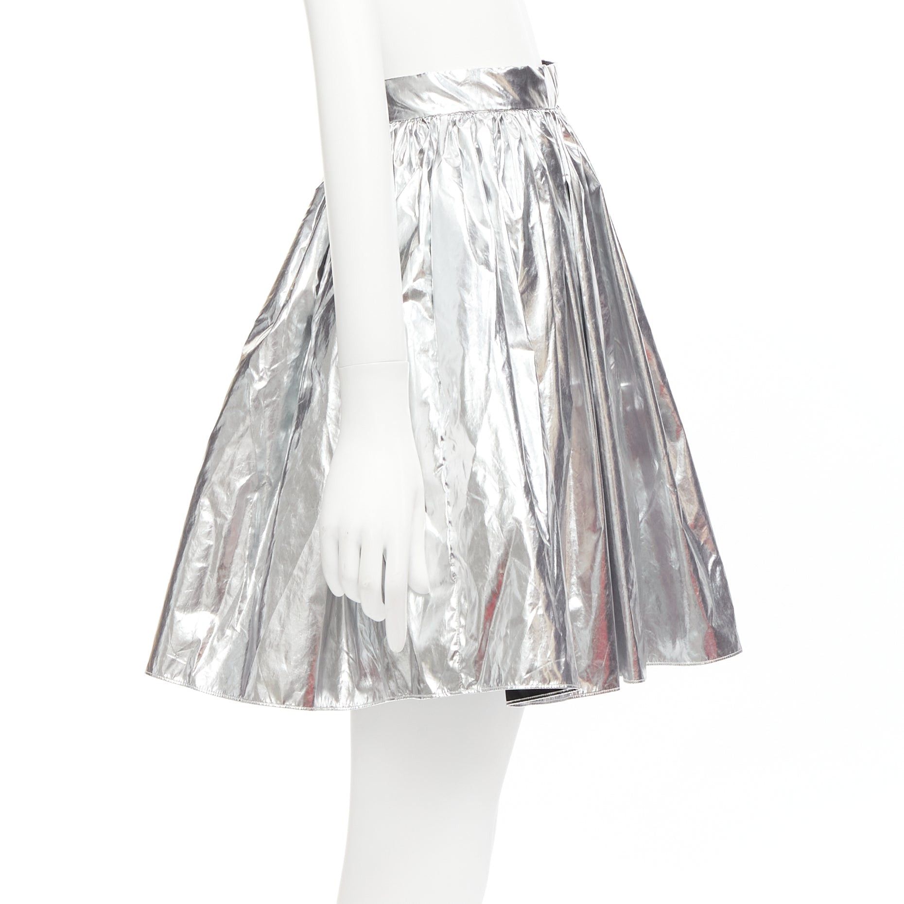 Alexander McQueen ALEXANDER MCQUEEN 2022 metallic silver foil flared knee length circle skirt IT36 XXS Size 25" / US 0 / IT 36 - 4 Thumbnail