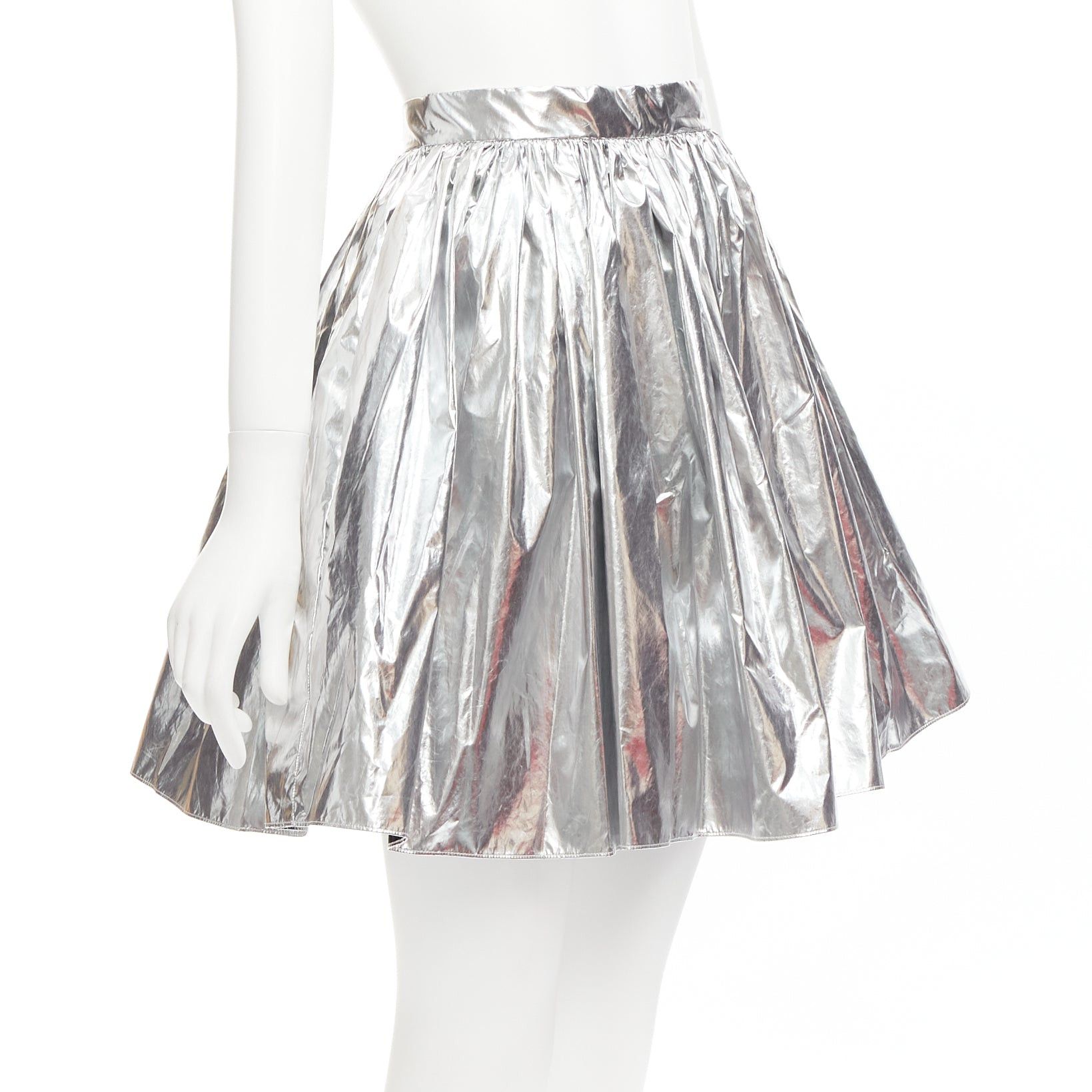 Alexander McQueen ALEXANDER MCQUEEN 2022 metallic silver foil flared knee length circle skirt IT36 XXS Size 25" / US 0 / IT 36 - 3 Thumbnail