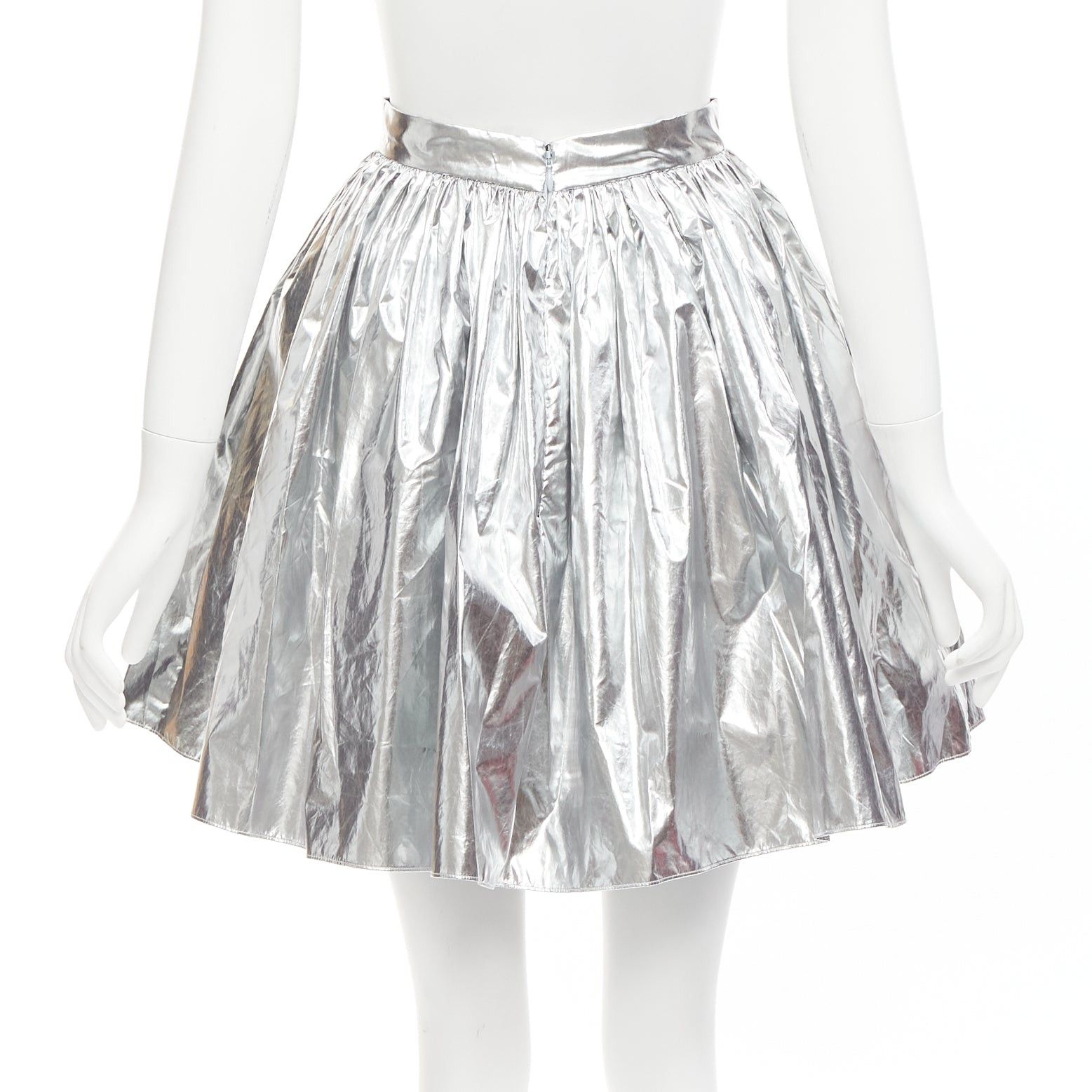 Alexander McQueen ALEXANDER MCQUEEN 2022 metallic silver foil flared knee length circle skirt IT36 XXS Size 25" / US 0 / IT 36 - 5 Thumbnail