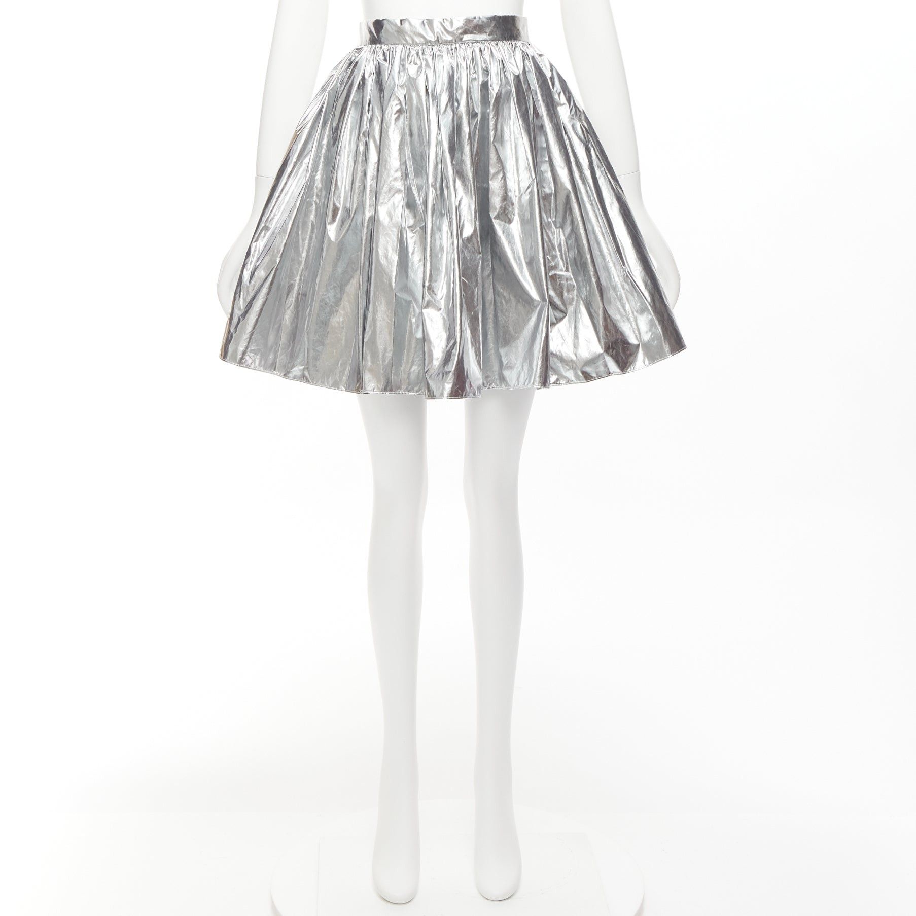 Alexander McQueen ALEXANDER MCQUEEN 2022 metallic silver foil flared knee length circle skirt IT36 XXS Size 25" / US 0 / IT 36 - 9 Thumbnail