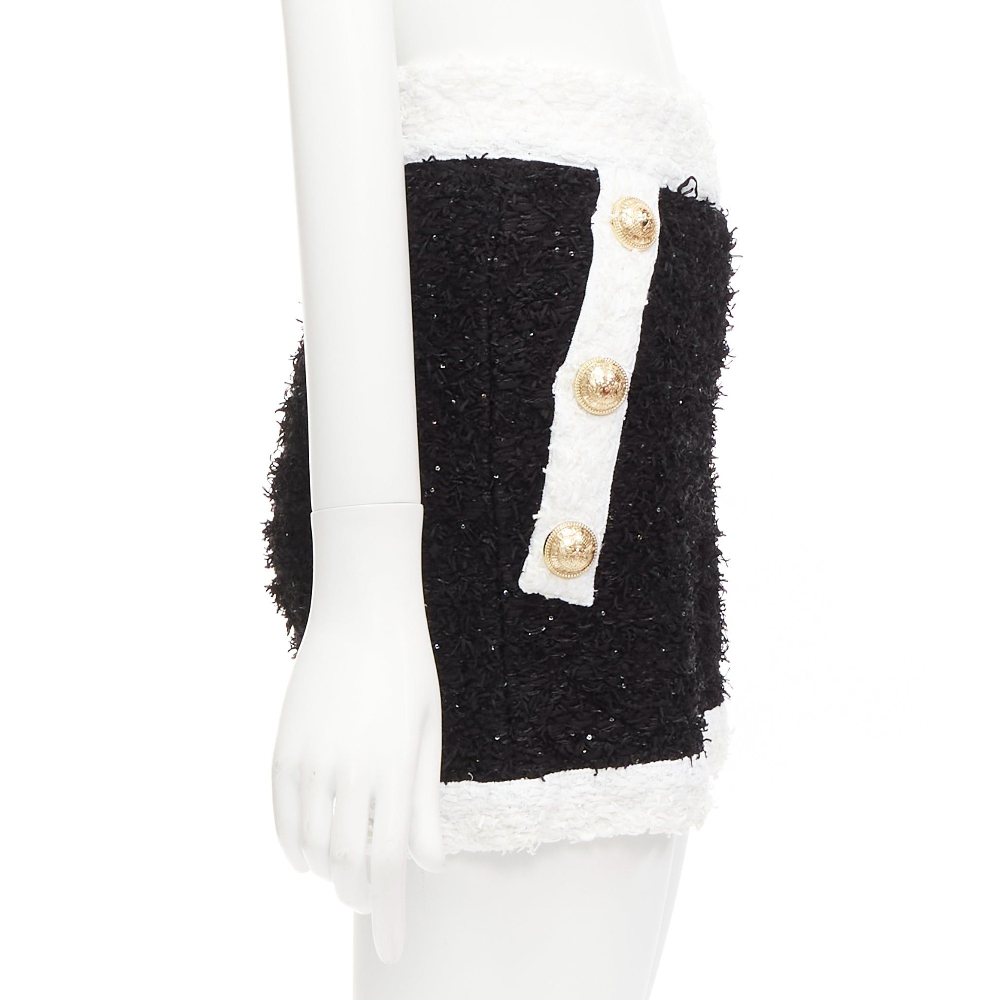 Balmain BALMAIN black white sequins tweed gold buttons zip high waisted shorts FR34 XS Size 26" / US 2 / IT 38 - 4 Thumbnail