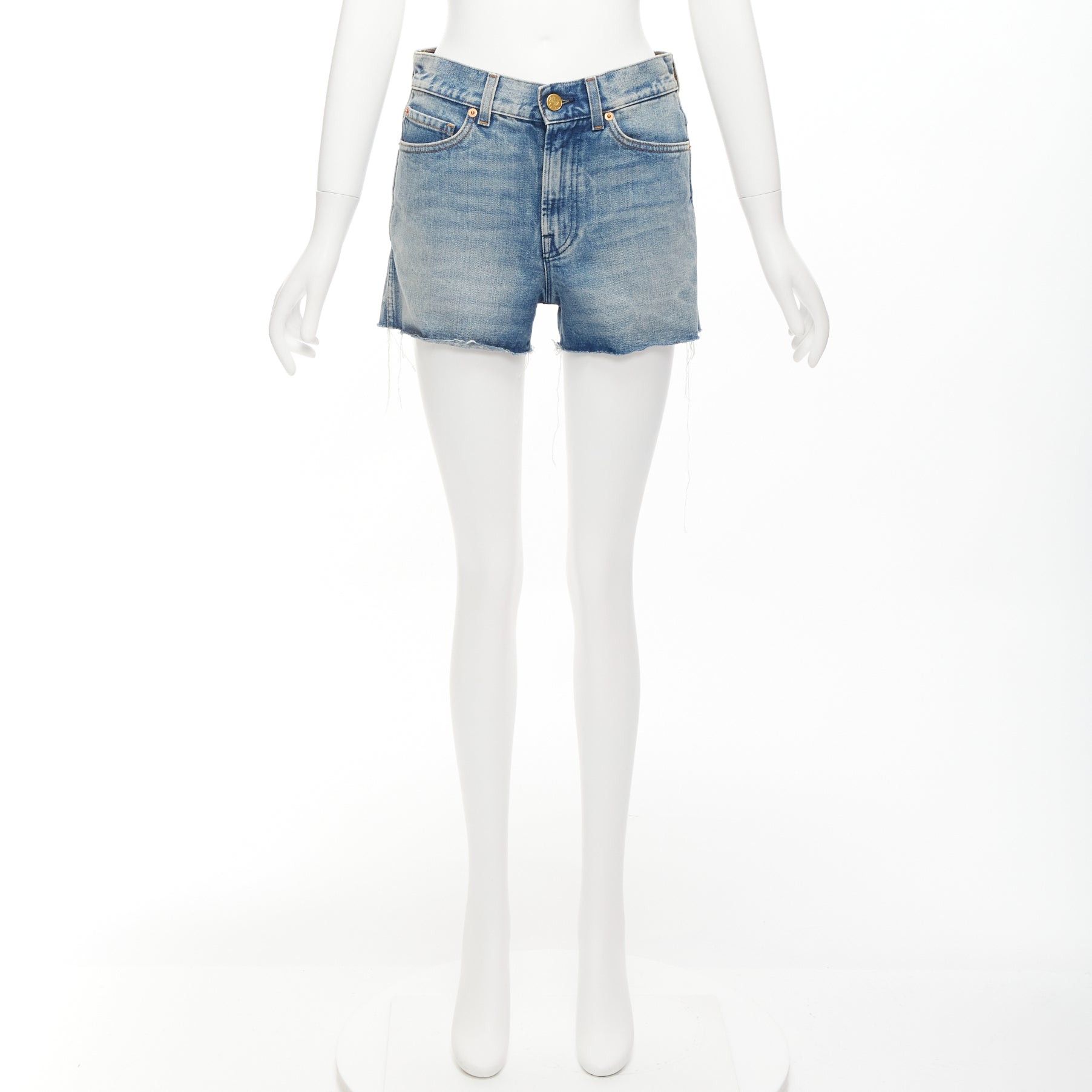 Gucci GUCCI pink logo graffiti red strawberry patch blue denim cut off shorts 22" Size 25" / US 0 / IT 36 - 9 Thumbnail