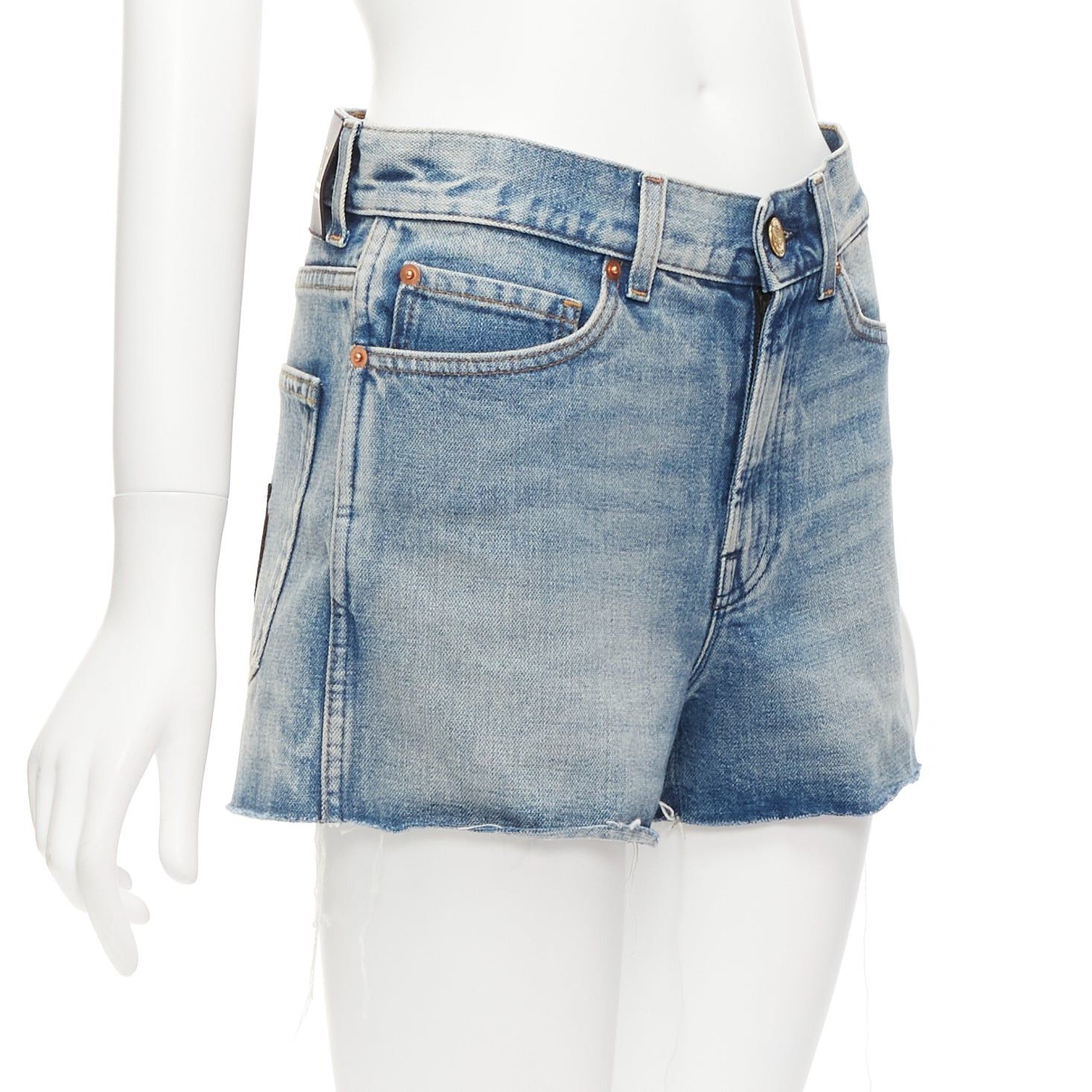 Gucci GUCCI pink logo graffiti red strawberry patch blue denim cut off shorts 22" Size 25" / US 0 / IT 36 - 4 Thumbnail