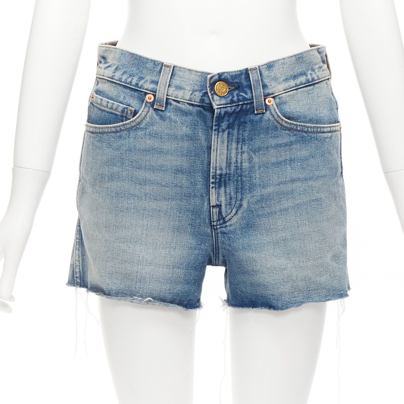 Gucci GUCCI pink logo graffiti red strawberry patch blue denim cut off shorts 22" Size 25" / US 0 / IT 36 - 3 Thumbnail
