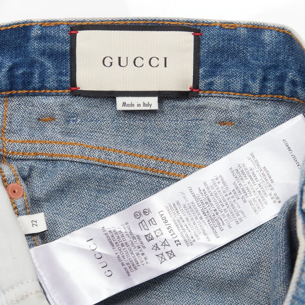 Gucci GUCCI pink logo graffiti red strawberry patch blue denim cut off shorts 22" Size 25" / US 0 / IT 36 - 8 Thumbnail
