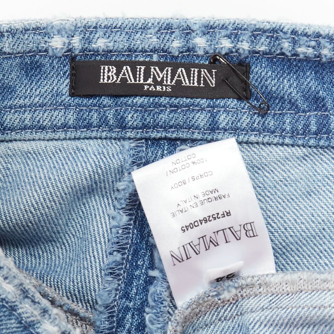 Balmain BALMAIN blue distressed denim gold buttons high waisted cargo shorts FR34 XS Size 26" / US 2 / IT 38 - 10 Thumbnail