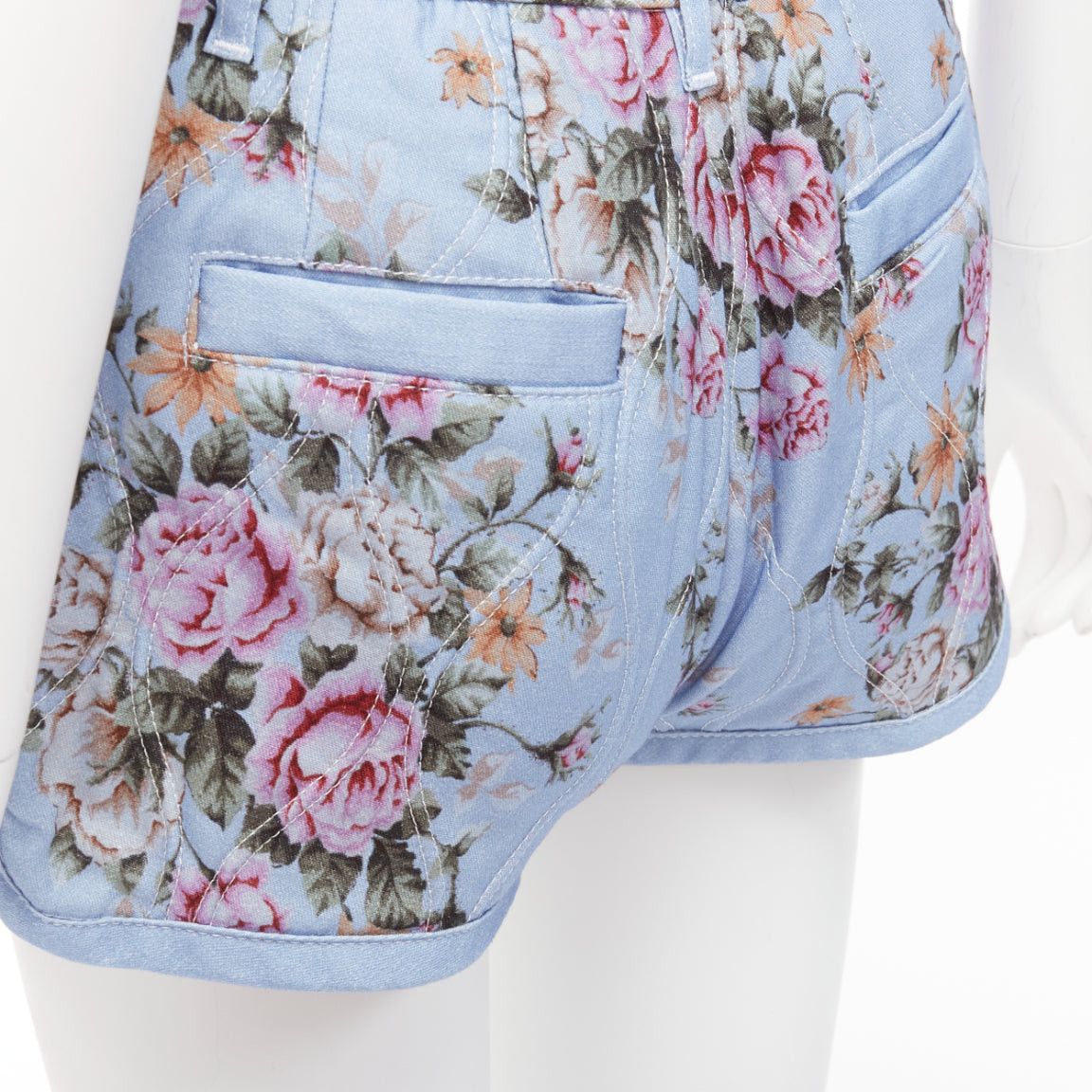 Dsquared2 DSQUARED2 blue vintage floral quilted cotton blend high waisted bloomer shorts IT36 S Size 25" / US 0 / IT 36 - 2 Thumbnail