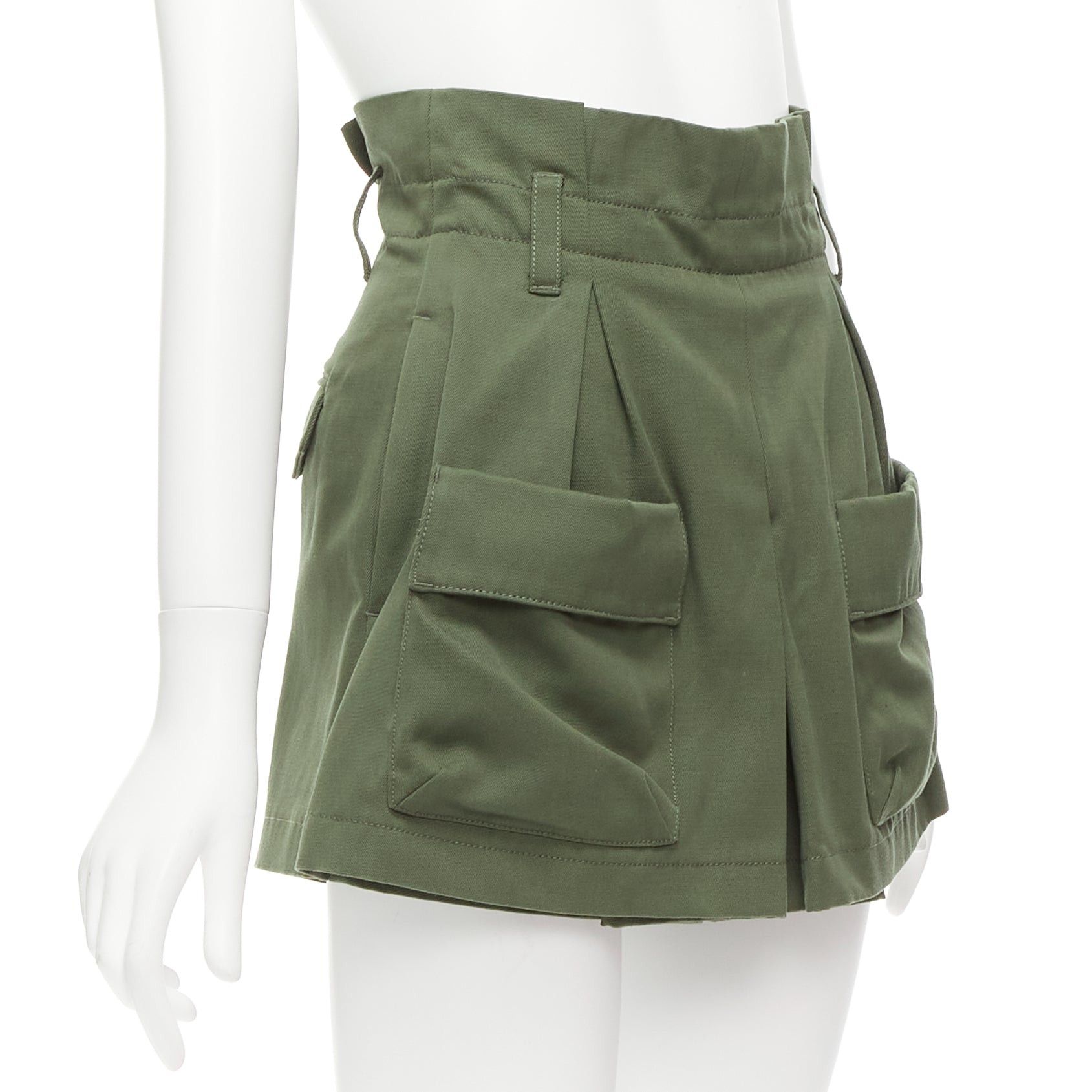 RED Valentino RED VALENTINO 2020 khaki cotton virgin wool high waisted cargp shorts IT36 XXS Size 25" / US 0 / IT 36 - 3 Thumbnail