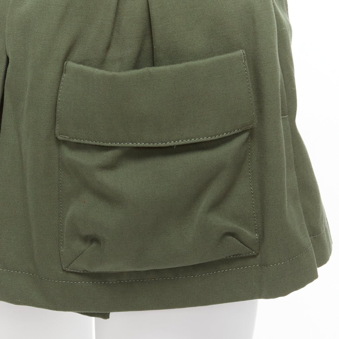 RED Valentino RED VALENTINO 2020 khaki cotton virgin wool high waisted cargp shorts IT36 XXS Size 25" / US 0 / IT 36 - 7 Thumbnail