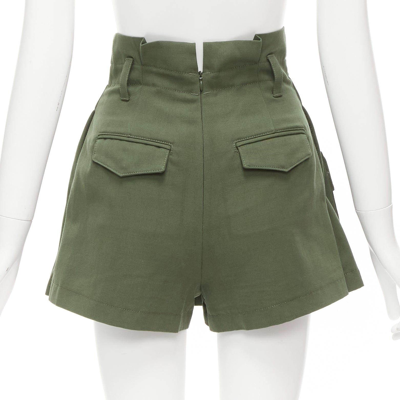 RED Valentino RED VALENTINO 2020 khaki cotton virgin wool high waisted cargp shorts IT36 XXS Size 25" / US 0 / IT 36 - 5 Thumbnail