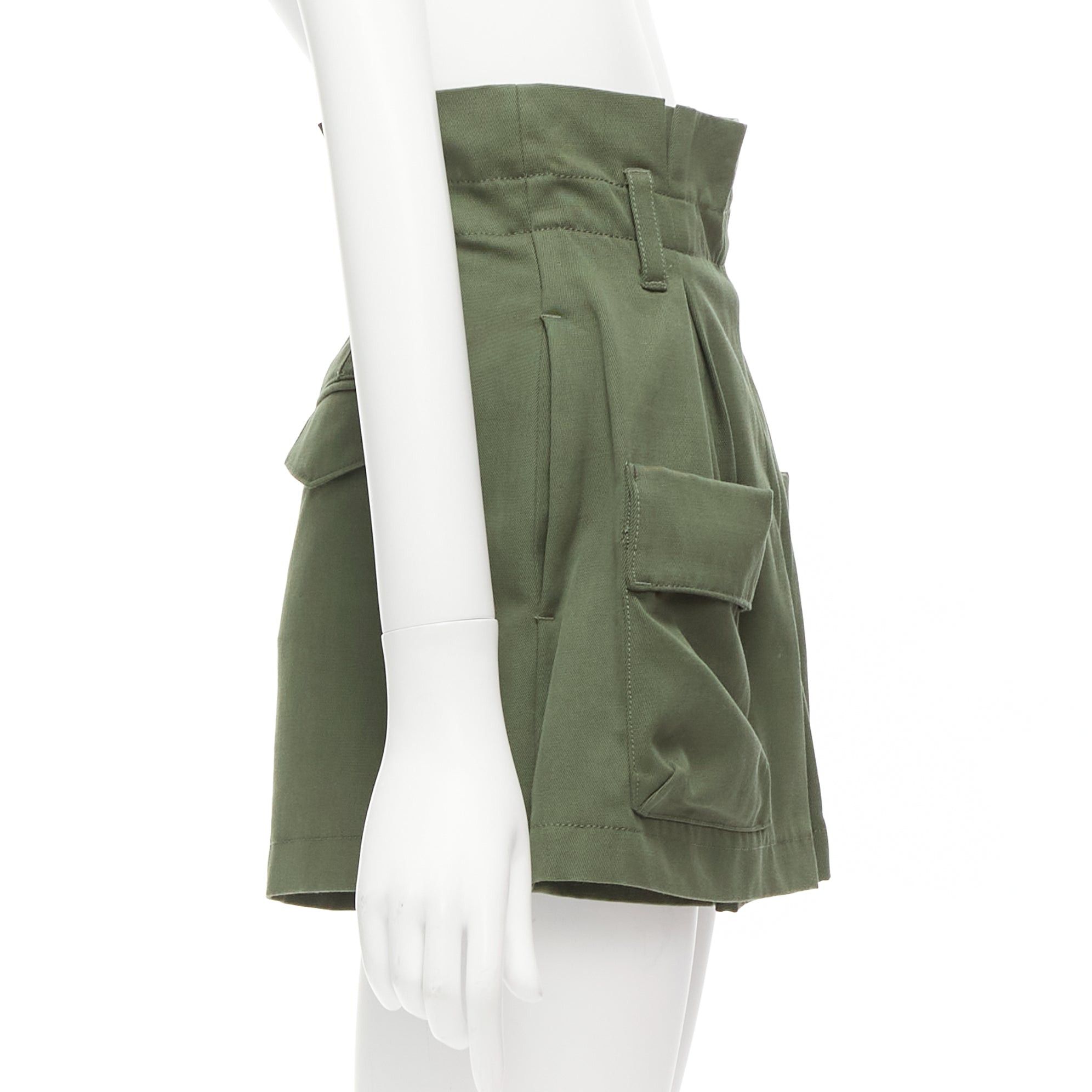 RED Valentino RED VALENTINO 2020 khaki cotton virgin wool high waisted cargp shorts IT36 XXS Size 25" / US 0 / IT 36 - 4 Thumbnail