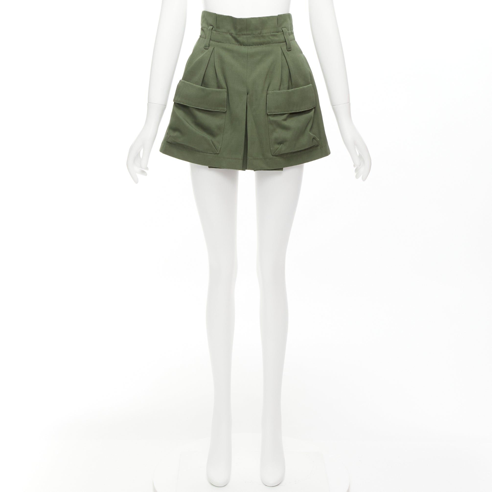 RED Valentino RED VALENTINO 2020 khaki cotton virgin wool high waisted cargp shorts IT36 XXS Size 25" / US 0 / IT 36 - 9 Thumbnail