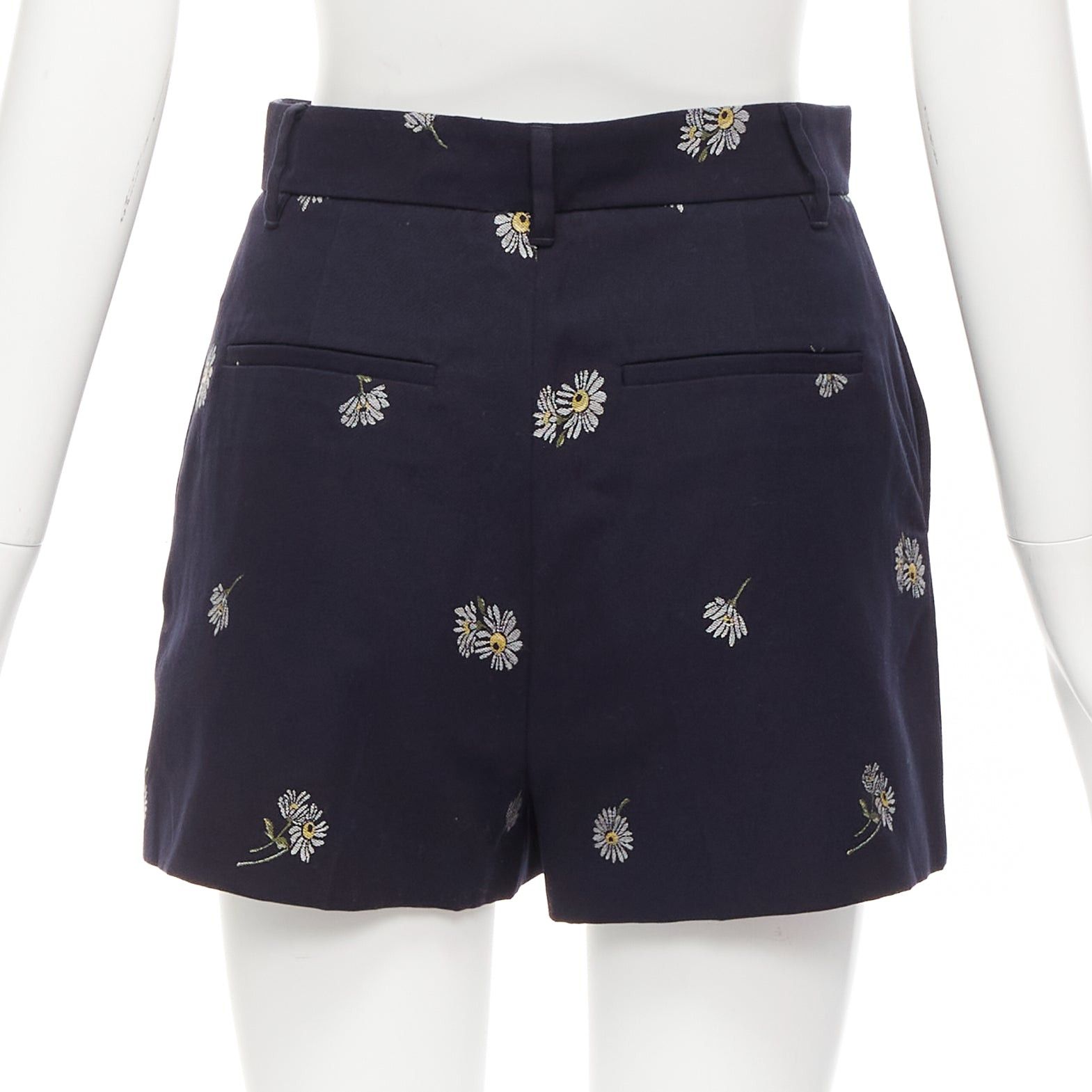 RED Valentino RED VALENTINO navy cotton daisy floral print high waisted shorts IT36 S Size 25" / US 0 / IT 36 - 5 Thumbnail