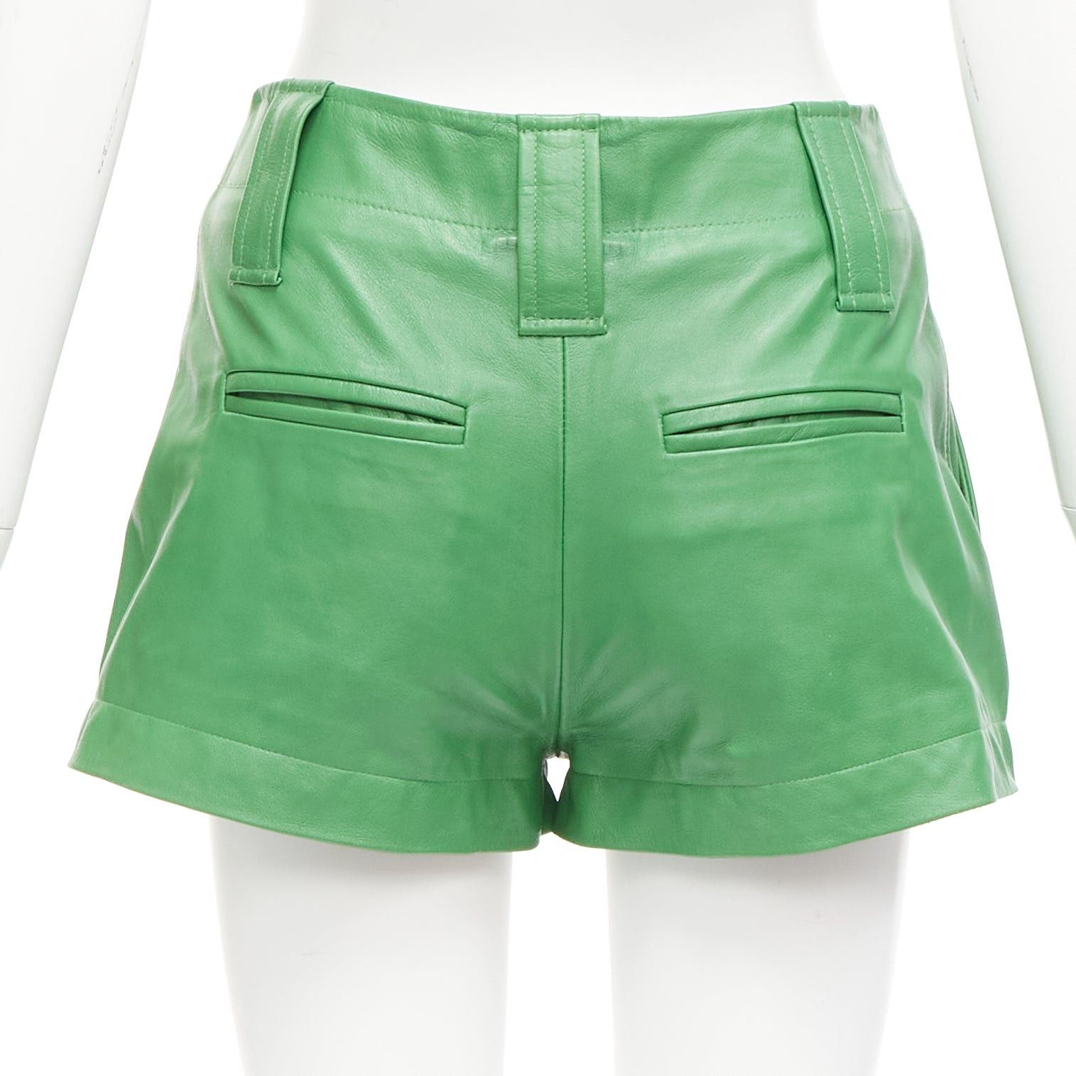 Ganni GANNI green lambskin leather high waist flared shorts FR32 XXS Size 25" / US 0 / IT 36 - 5 Thumbnail