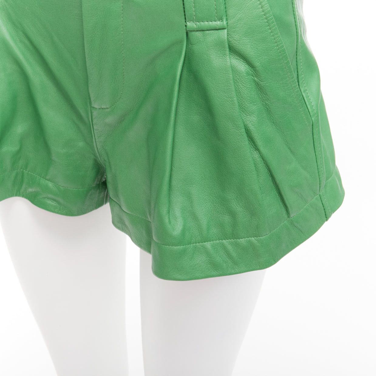 Ganni GANNI green lambskin leather high waist flared shorts FR32 XXS Size 25" / US 0 / IT 36 - 2 Thumbnail