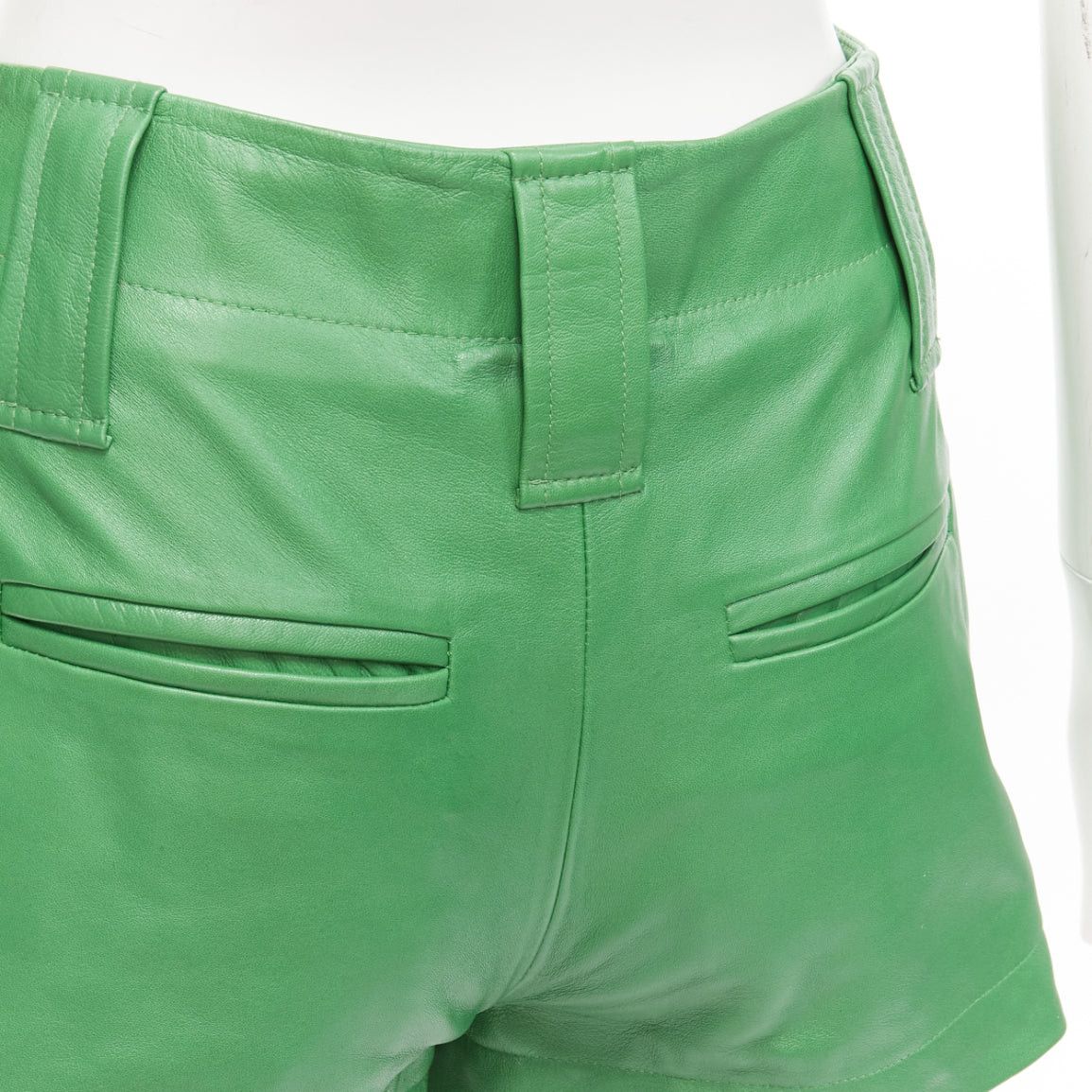 Ganni GANNI green lambskin leather high waist flared shorts FR32 XXS Size 25" / US 0 / IT 36 - 7 Thumbnail