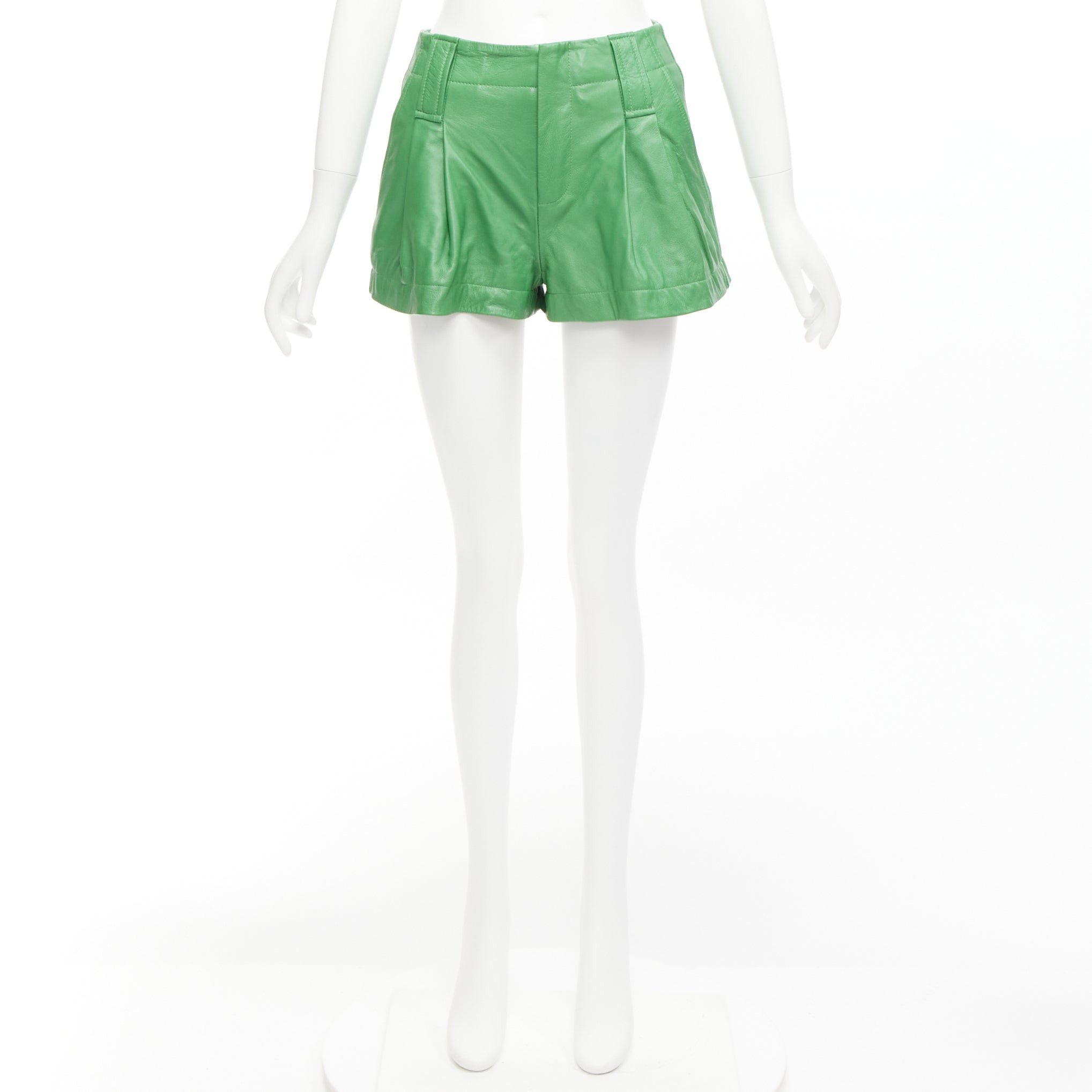 Ganni GANNI green lambskin leather high waist flared shorts FR32 XXS Size 25" / US 0 / IT 36 - 9 Thumbnail