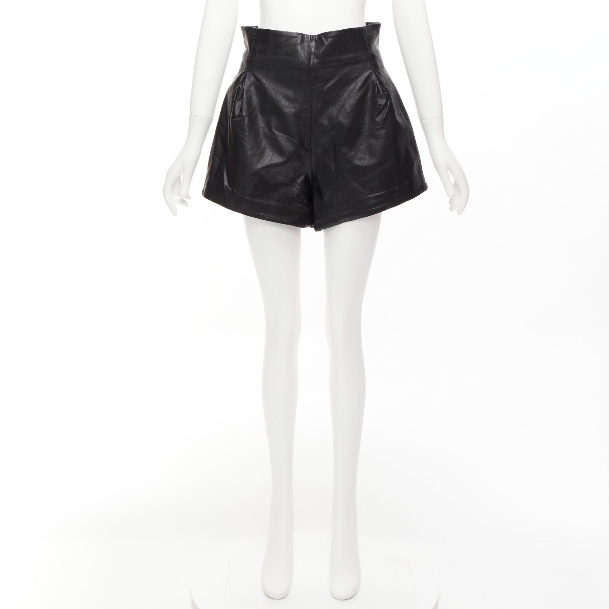 Other BRONX & BANCO black faux leather high waist paperbag waist flared shorts S Size 28" / US 6 / IT 42 - 9 Thumbnail