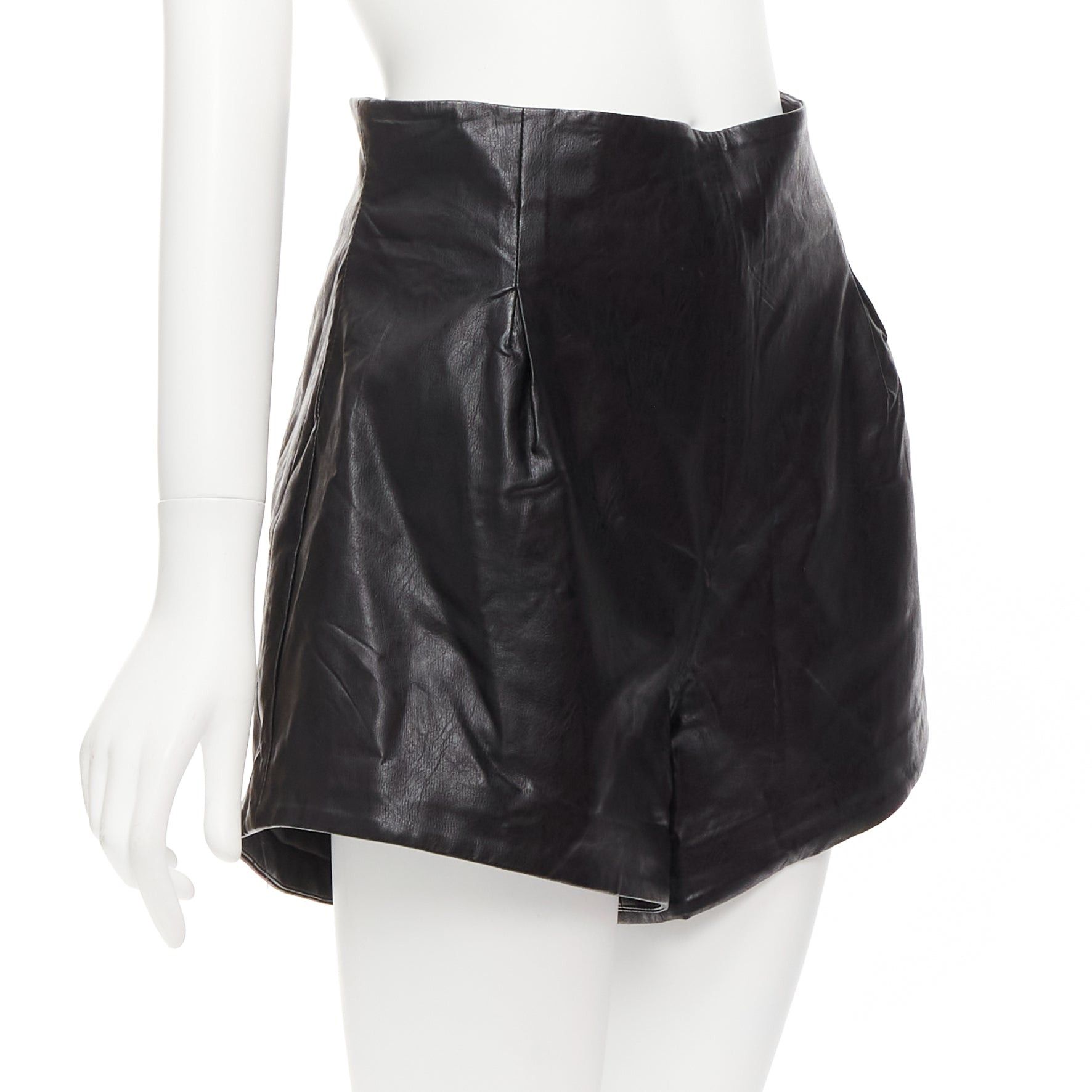 Other BRONX & BANCO black faux leather high waist paperbag waist flared shorts S Size 28" / US 6 / IT 42 - 3 Thumbnail