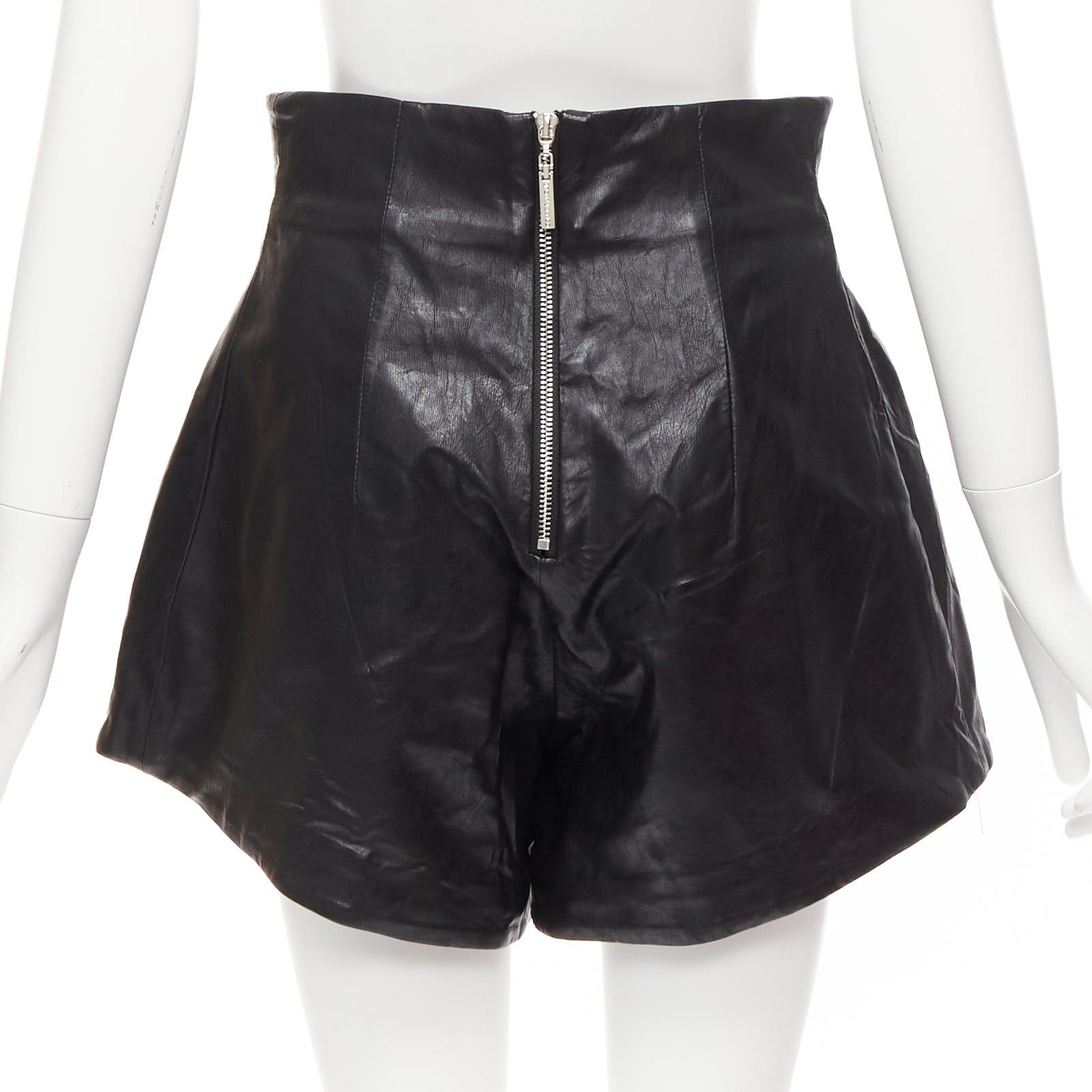 Other BRONX & BANCO black faux leather high waist paperbag waist flared shorts S Size 28" / US 6 / IT 42 - 5 Thumbnail