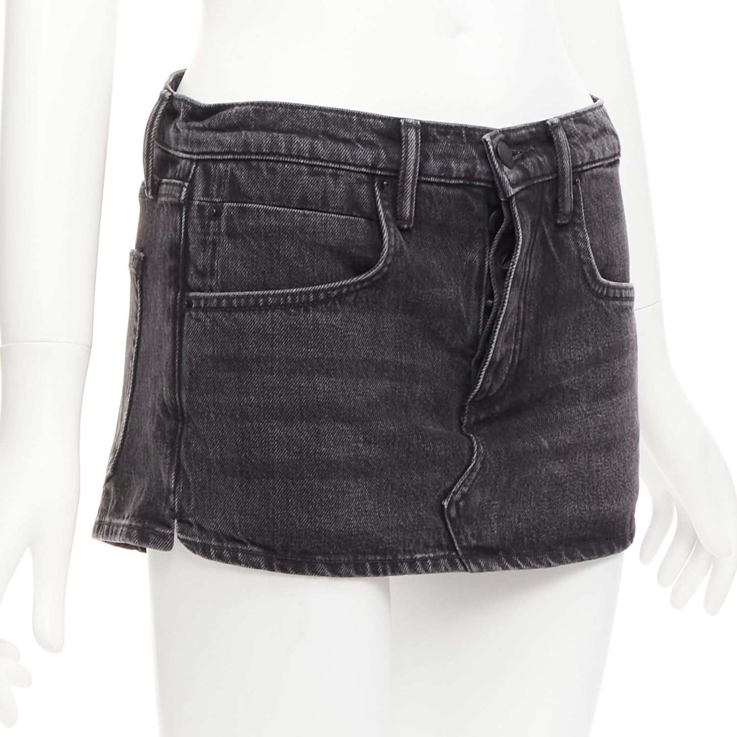 Alexander Wang ALEXANDER WANG black washed front skirt back shorts mini skorts 24" Size 26" / US 2 / IT 38 - 3 Thumbnail