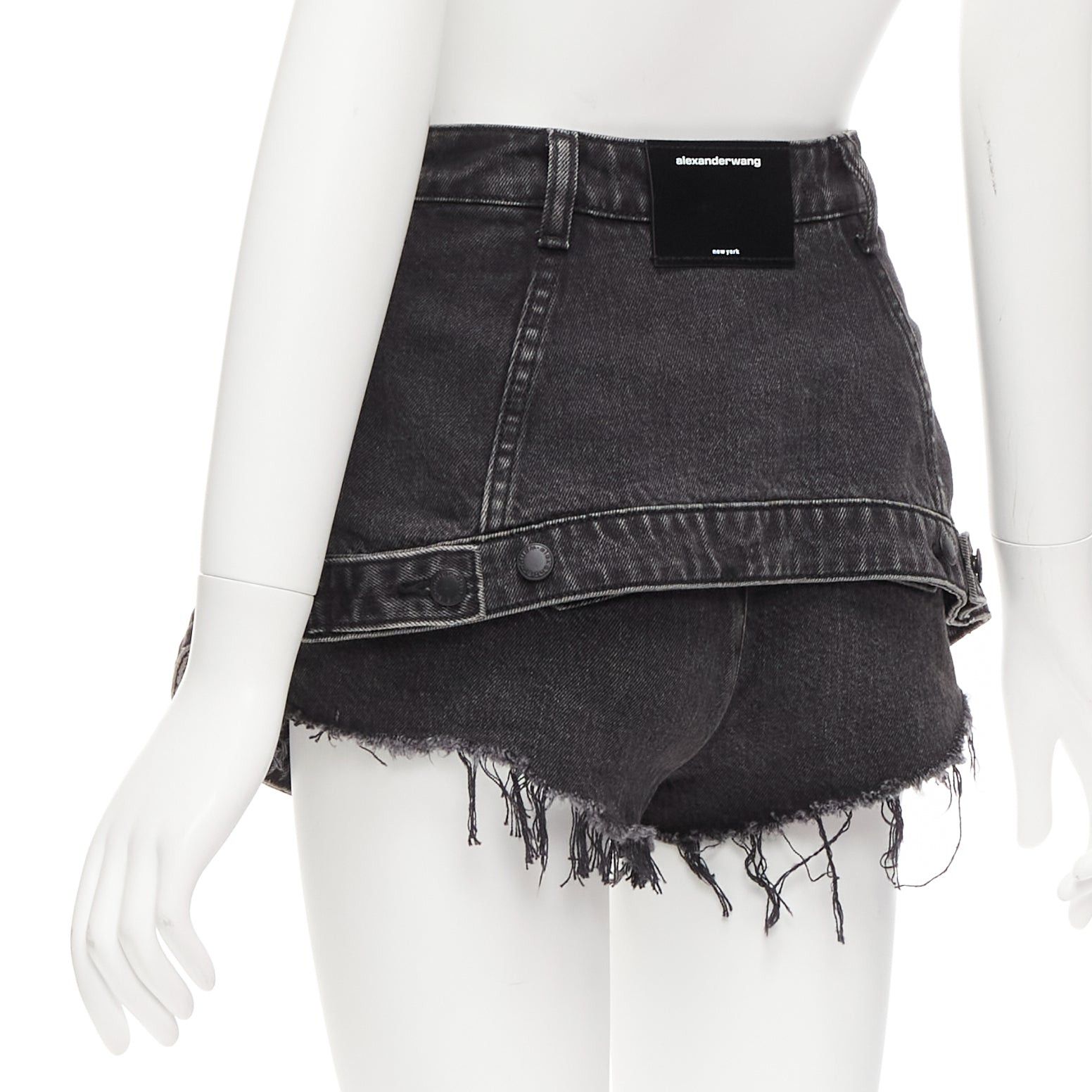 Alexander Wang ALEXANDER WANG black washed cotton layered skort high waist cutaway shorts 25" Size 26" / US 2 / IT 38 - 6 Thumbnail