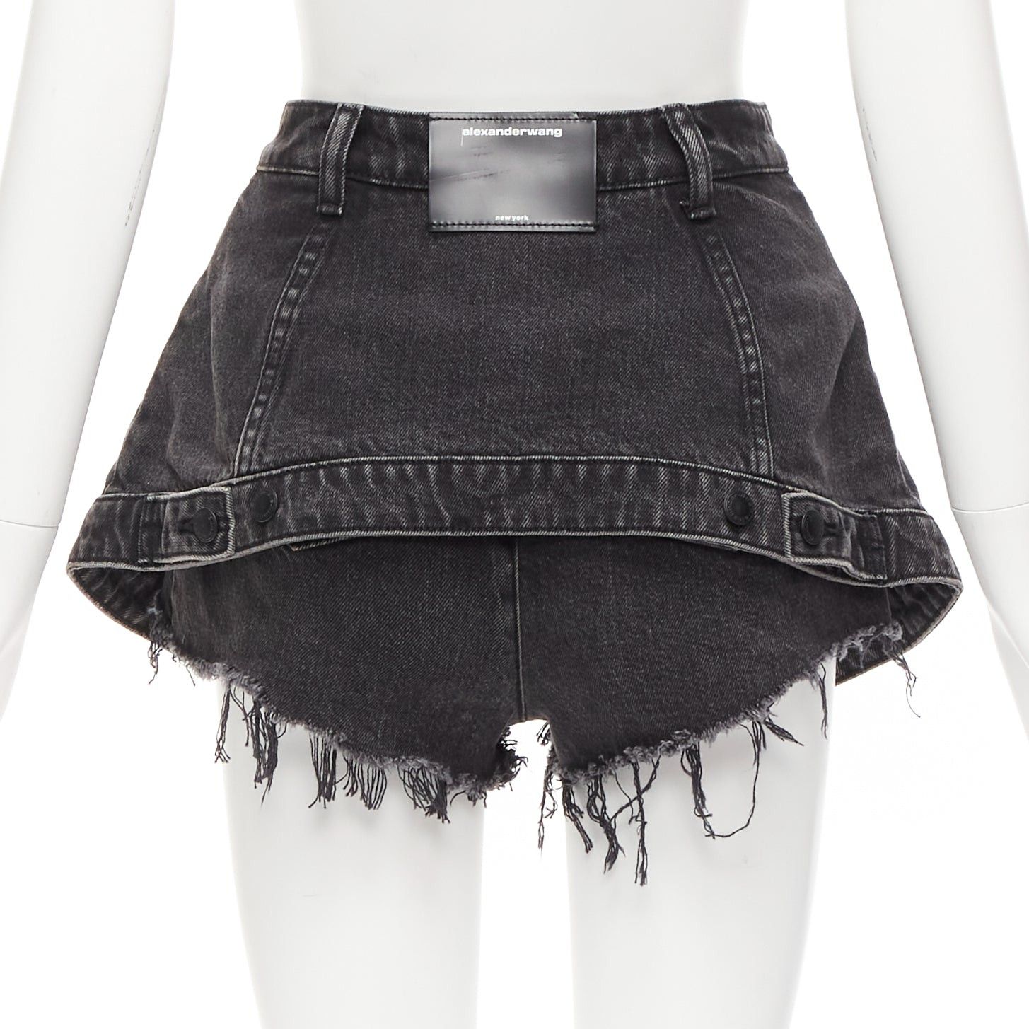 Alexander Wang ALEXANDER WANG black washed cotton layered skort high waist cutaway shorts 25" Size 26" / US 2 / IT 38 - 5 Thumbnail