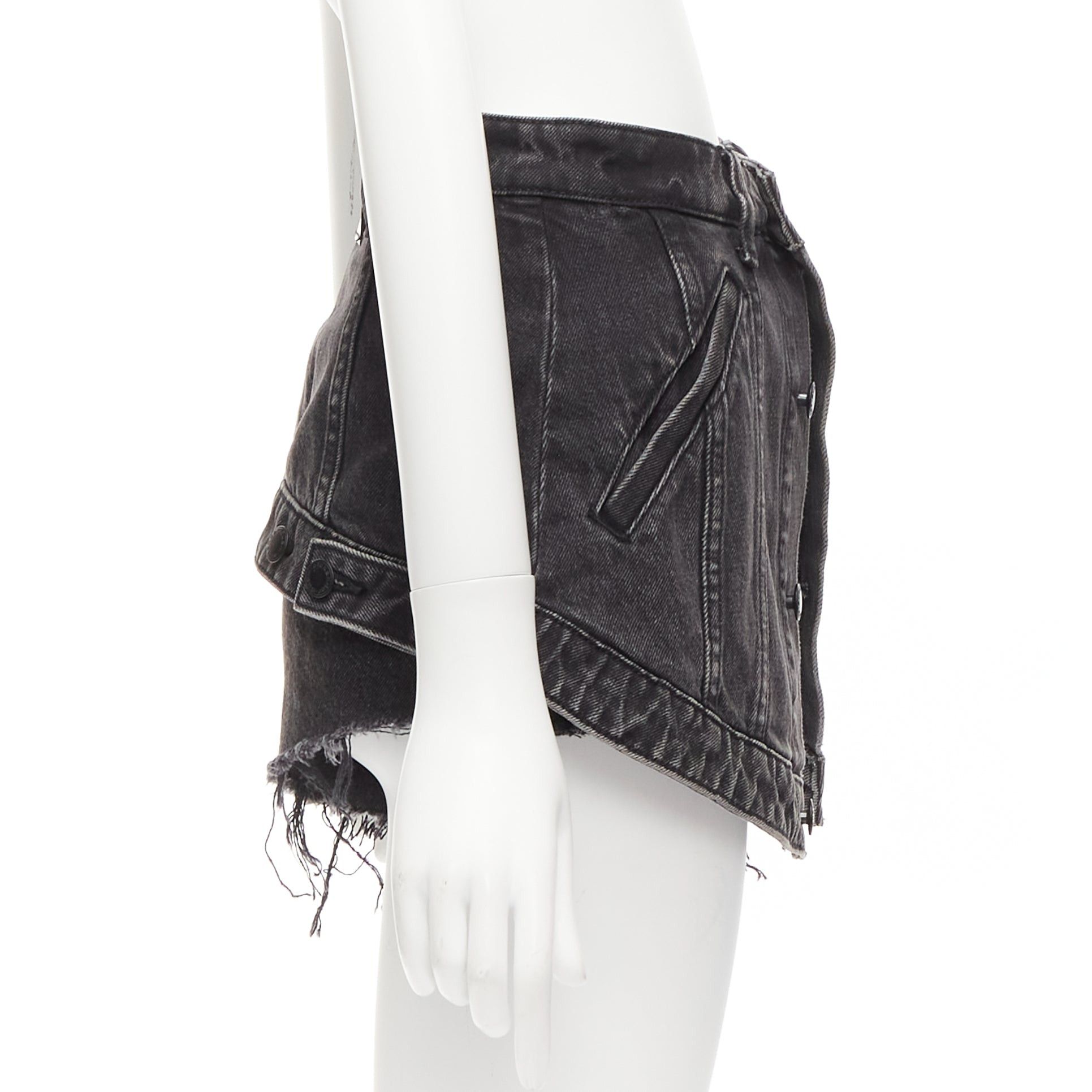 Alexander Wang ALEXANDER WANG black washed cotton layered skort high waist cutaway shorts 25" Size 26" / US 2 / IT 38 - 4 Thumbnail