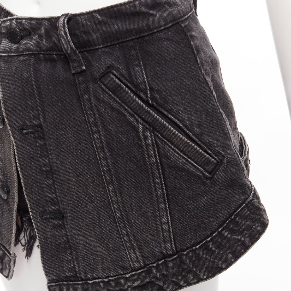 Alexander Wang ALEXANDER WANG black washed cotton layered skort high waist cutaway shorts 25" Size 26" / US 2 / IT 38 - 7 Thumbnail