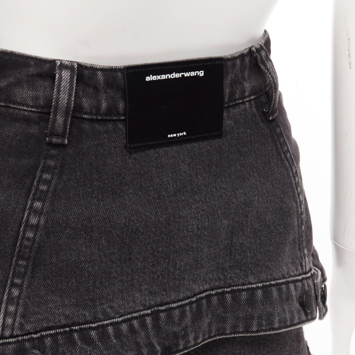 Alexander Wang ALEXANDER WANG black washed cotton layered skort high waist cutaway shorts 25" Size 26" / US 2 / IT 38 - 2 Thumbnail