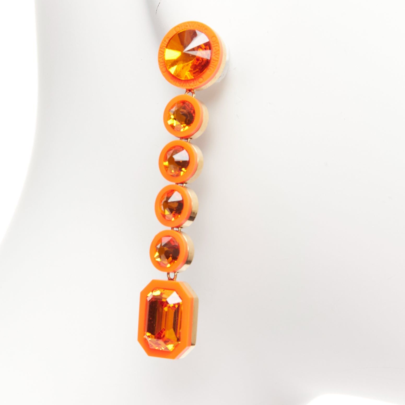 Off-White OFF WHITE neon orange gold logo jewel rhinestone drop pin earrings pair Size ONE SIZE - 5 Thumbnail