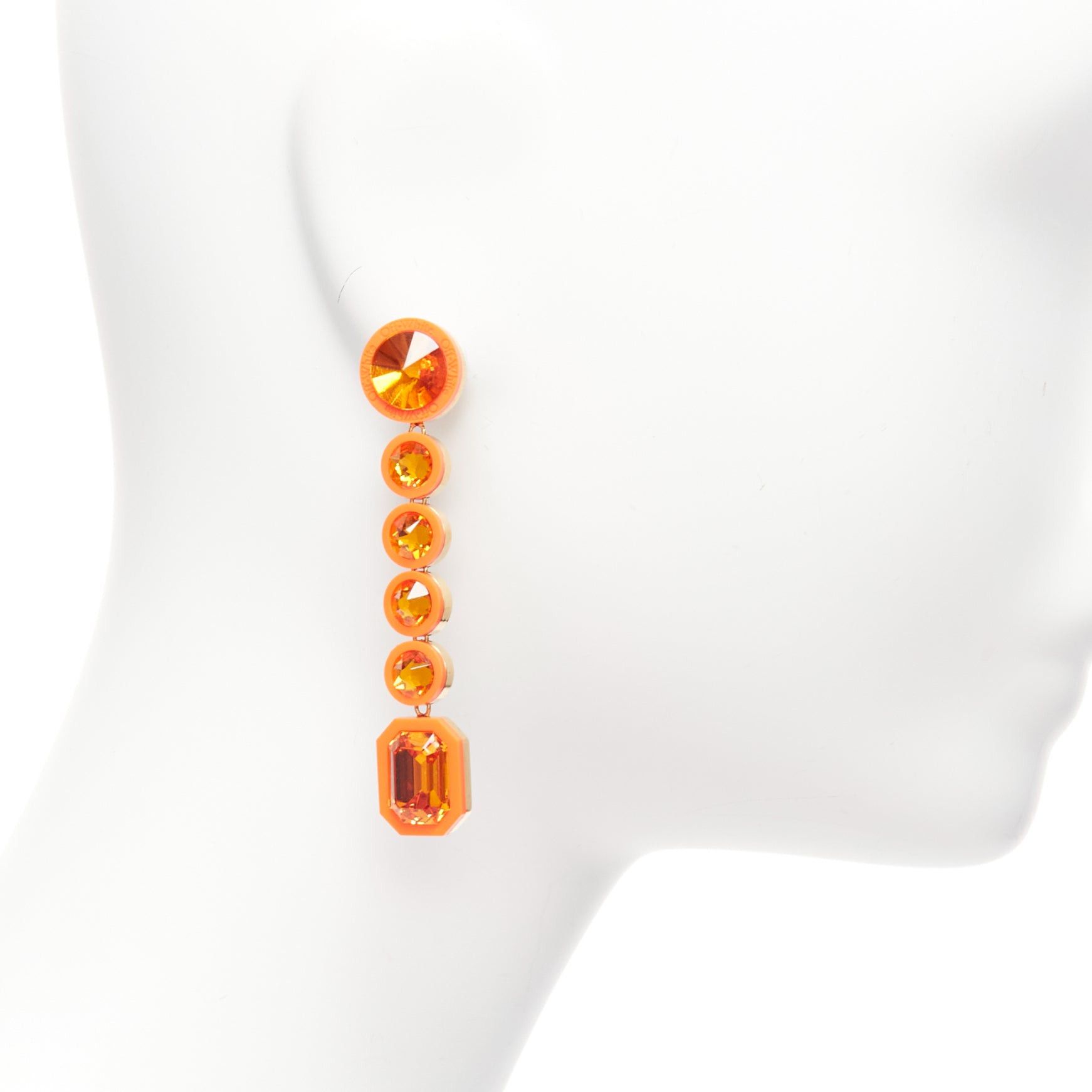 Off-White OFF WHITE neon orange gold logo jewel rhinestone drop pin earrings pair Size ONE SIZE - 4 Thumbnail