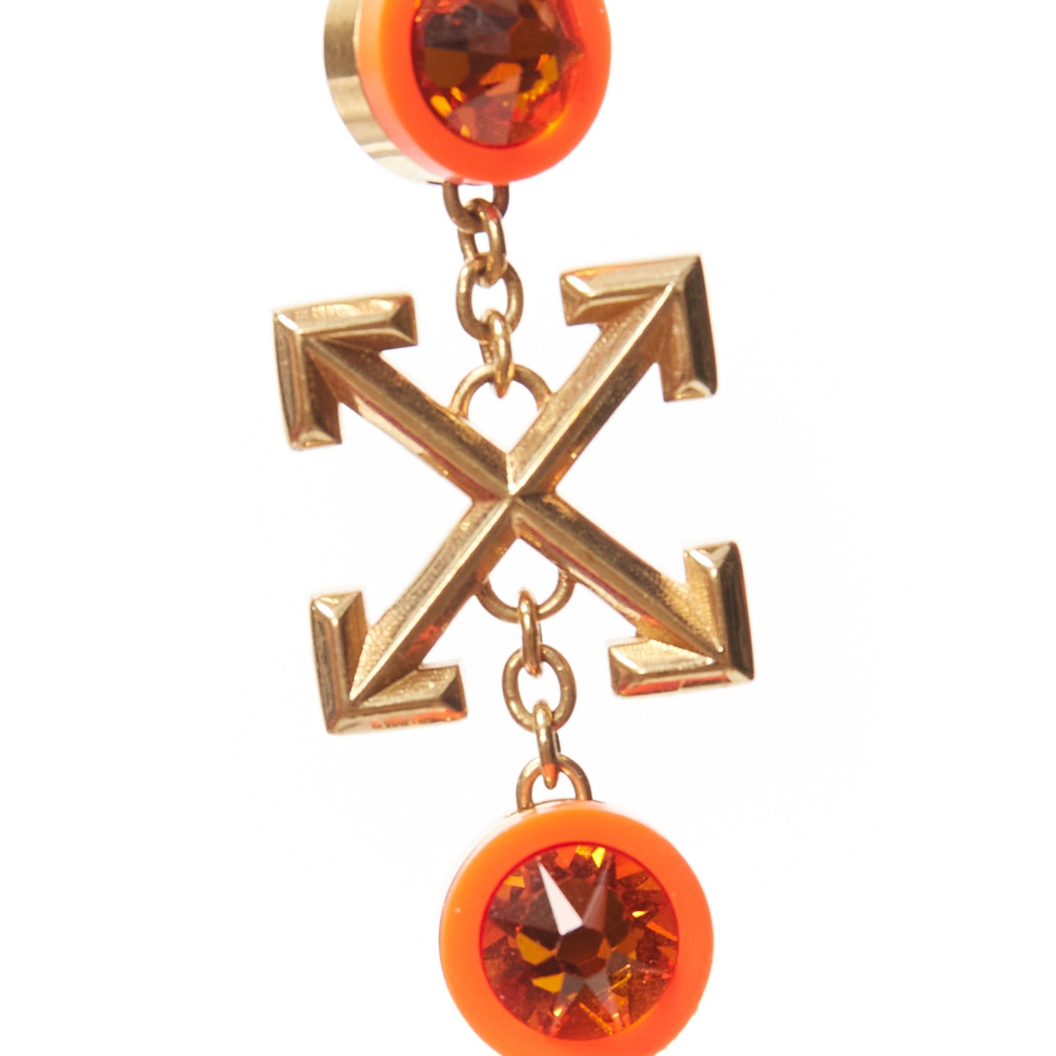 Off-White OFF WHITE neon orange gold logo jewel rhinestone drop pin earrings pair Size ONE SIZE - 6 Thumbnail